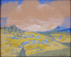 Paysage impressionniste d'après-guerre : « Le printemps dans les Alpes », gouache sur papier, signée