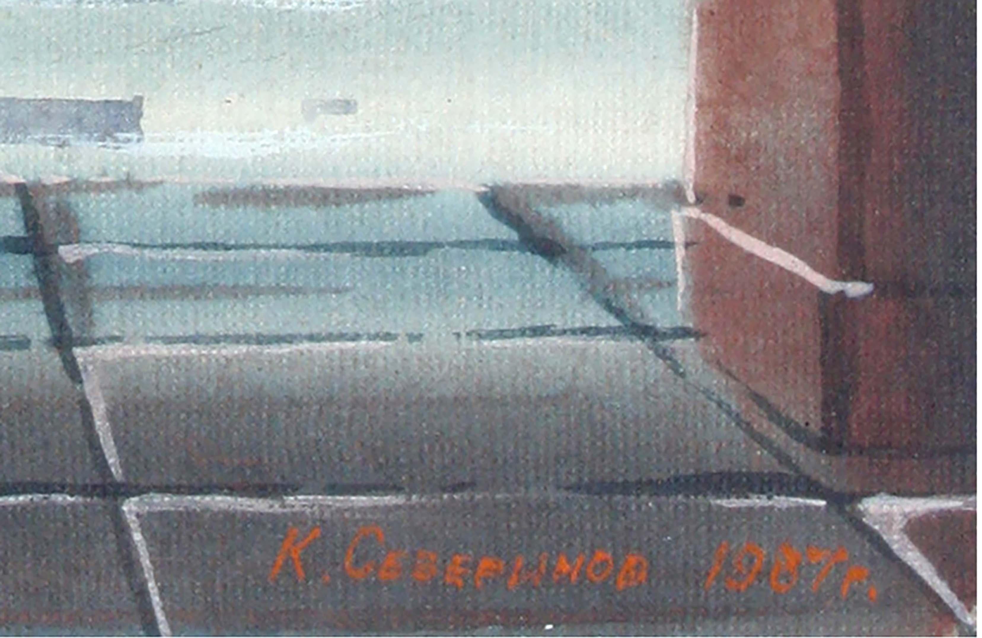 Schönes Gemälde des Isaakplatzes in St. Petersburg, Russland. Signiert 