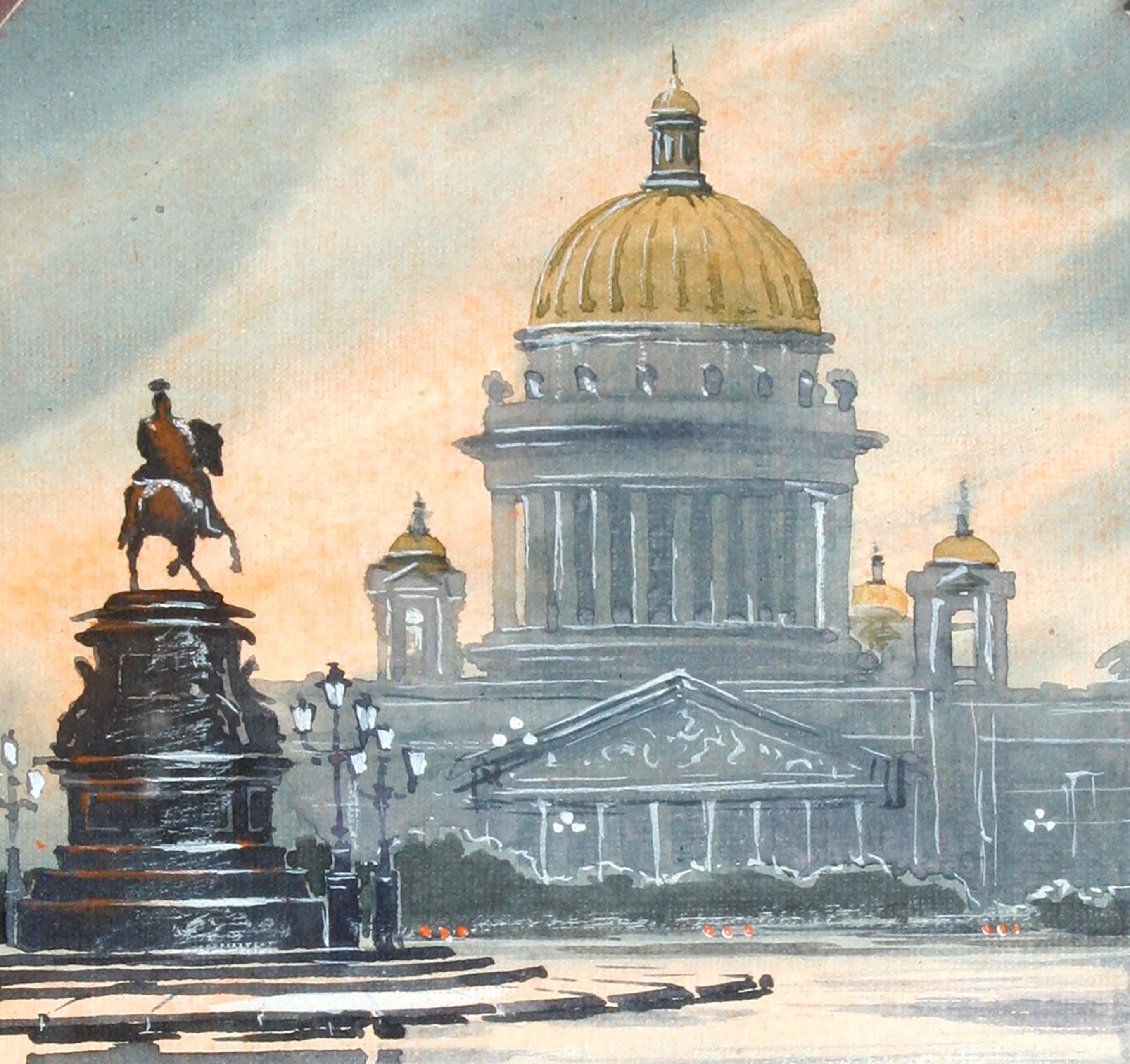 Saint Issac's Square, Saint Petersburg Landscape  - Impressionist Painting by K. Cesephnob