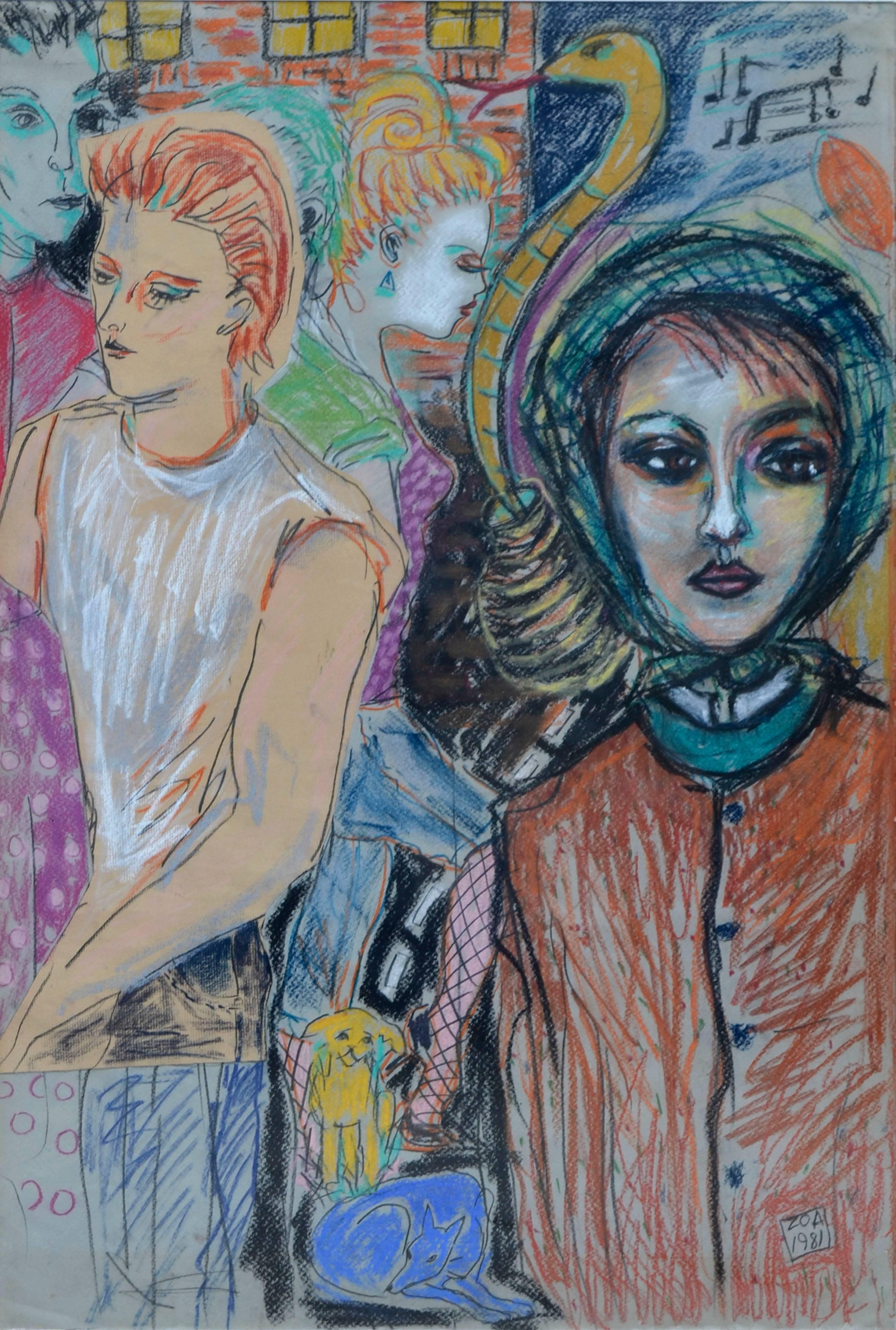 1980's Figurative -- David Bowie, Iman and Friends - Art by Zoa Ace