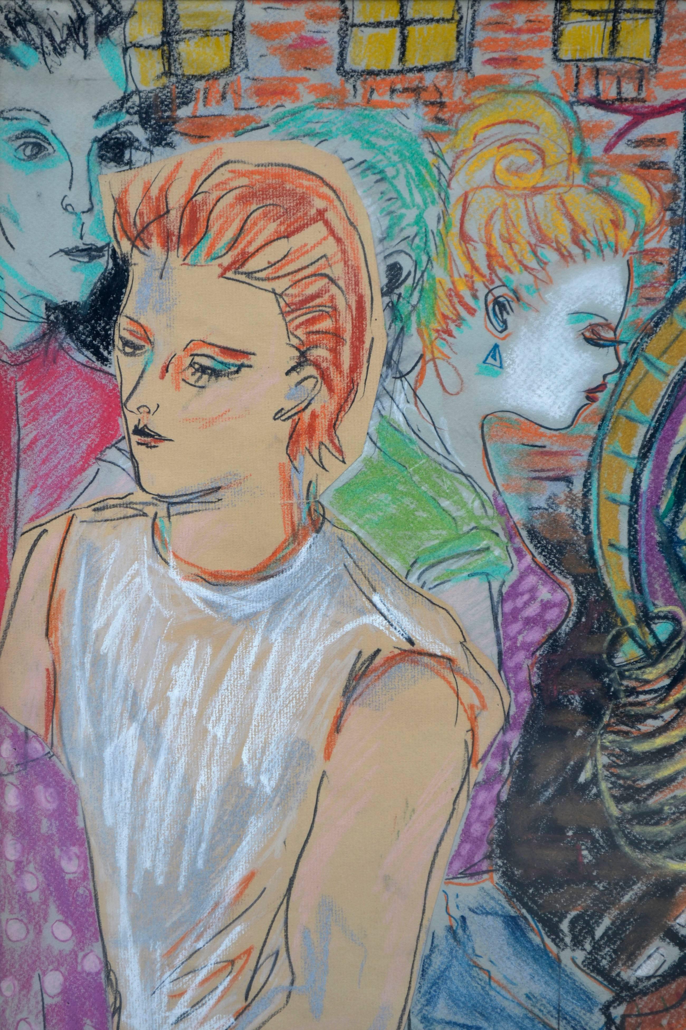 Figurative 1980er Jahre - David Bowie, Iman und Freunde im Angebot 1