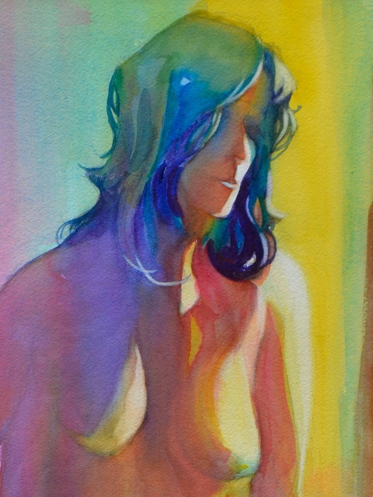 Rich rainbow of saturated color in this study of a nude figure by listed California artist M. E. 