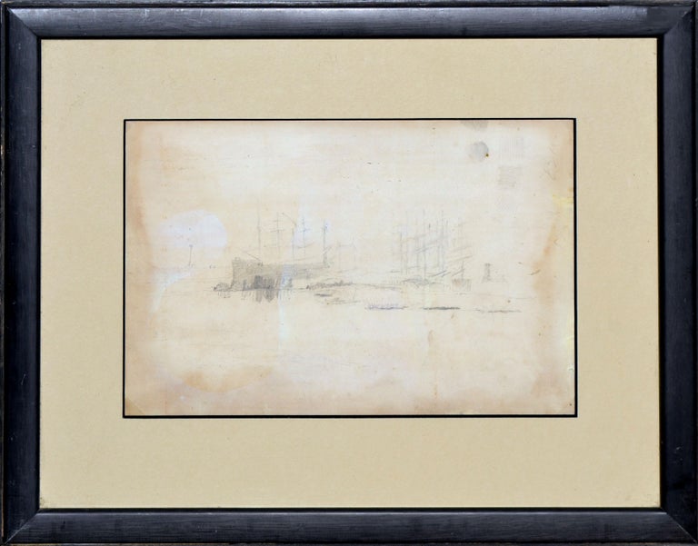 San Francisco moorings, a double sided pencil sketch by Raymond Dabb Yelland (American, 1848 - 1900). Signed 