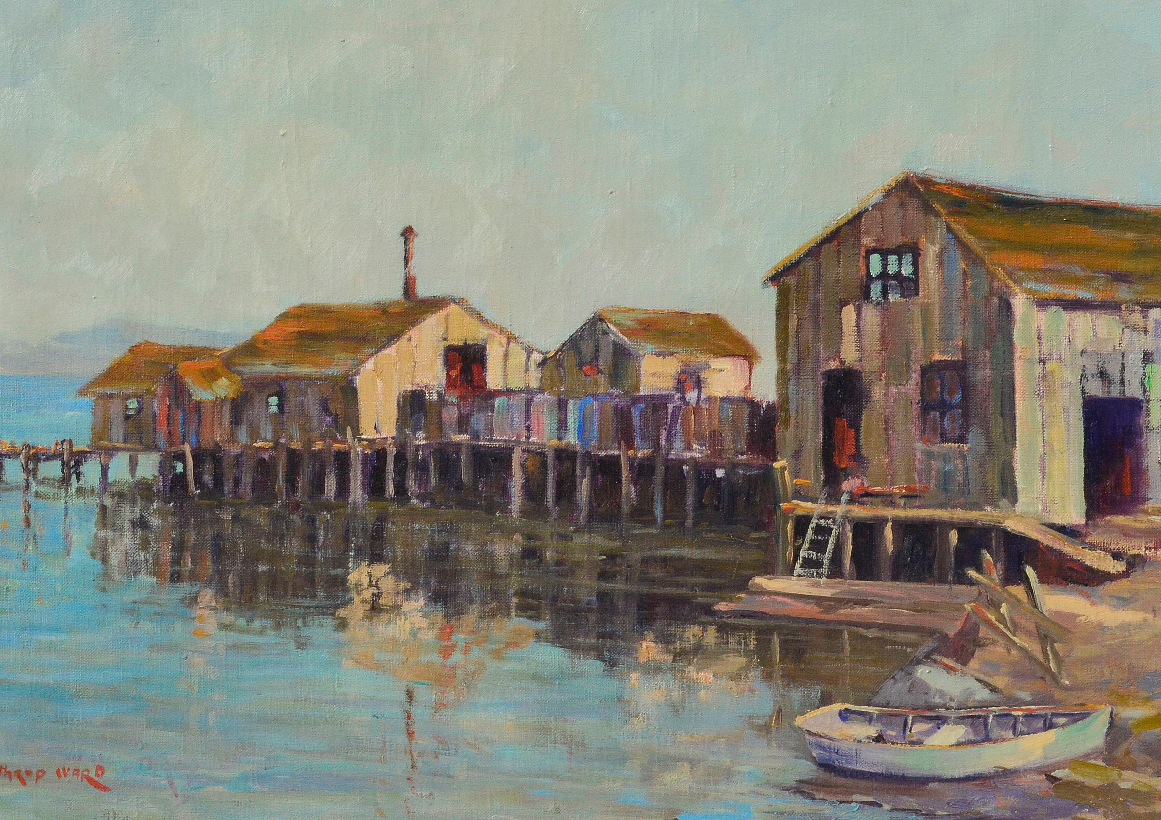 Molo di pesca di Pillar Point, Half Moon Bay - Paesaggio di metà secolo - Painting Impressionismo americano di William Winthrop Ward
