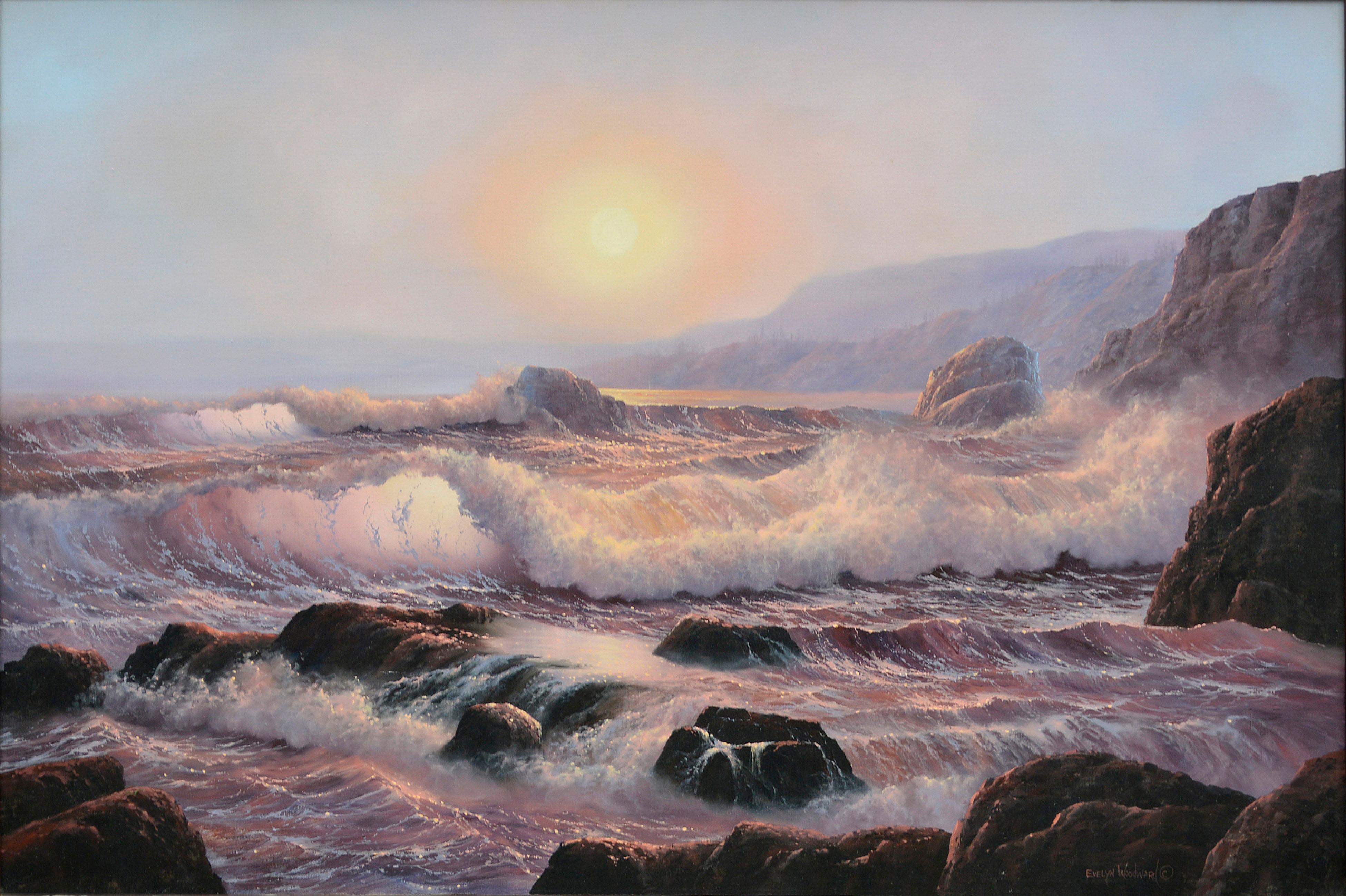 Pacific Ocean Sunset Seascape - Painting by Evelyn Woodward