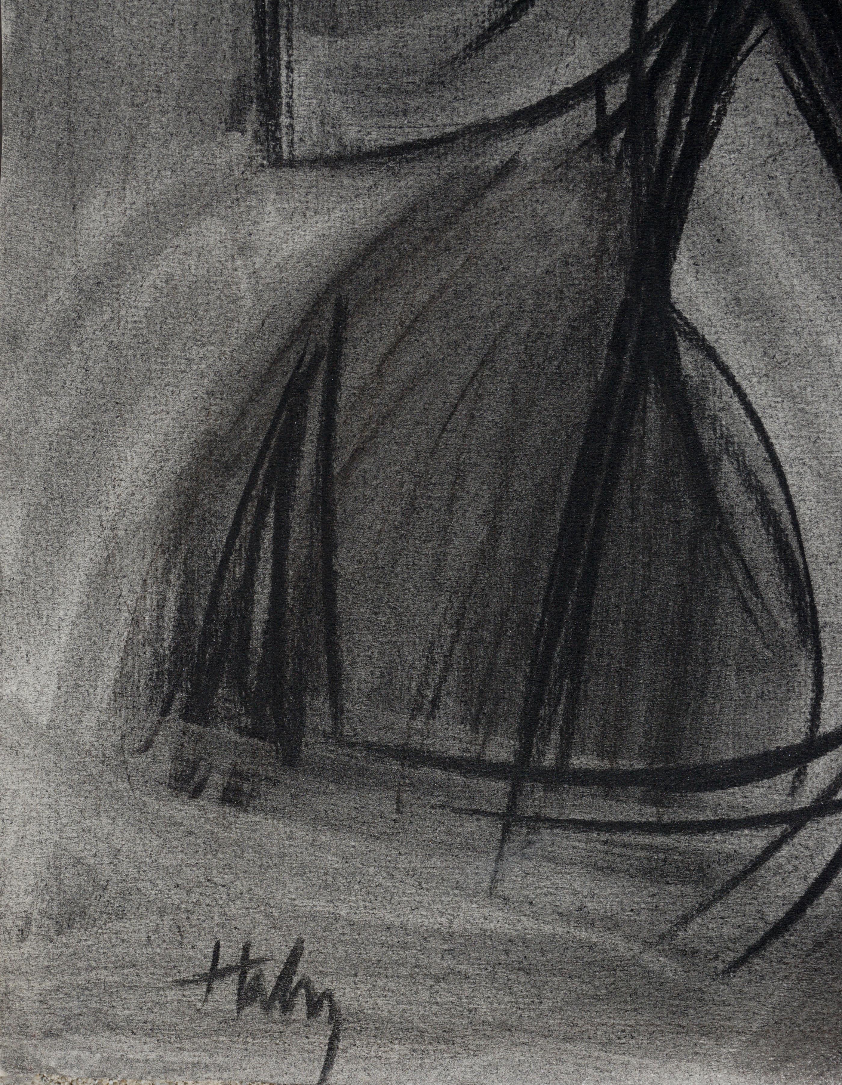 Dessin au fusain expressionniste abstrait du milieu du siècle dernier - Noir Abstract Drawing par John Haley
