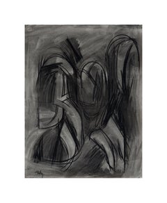 Disegno a carboncino espressionista astratto di metà secolo