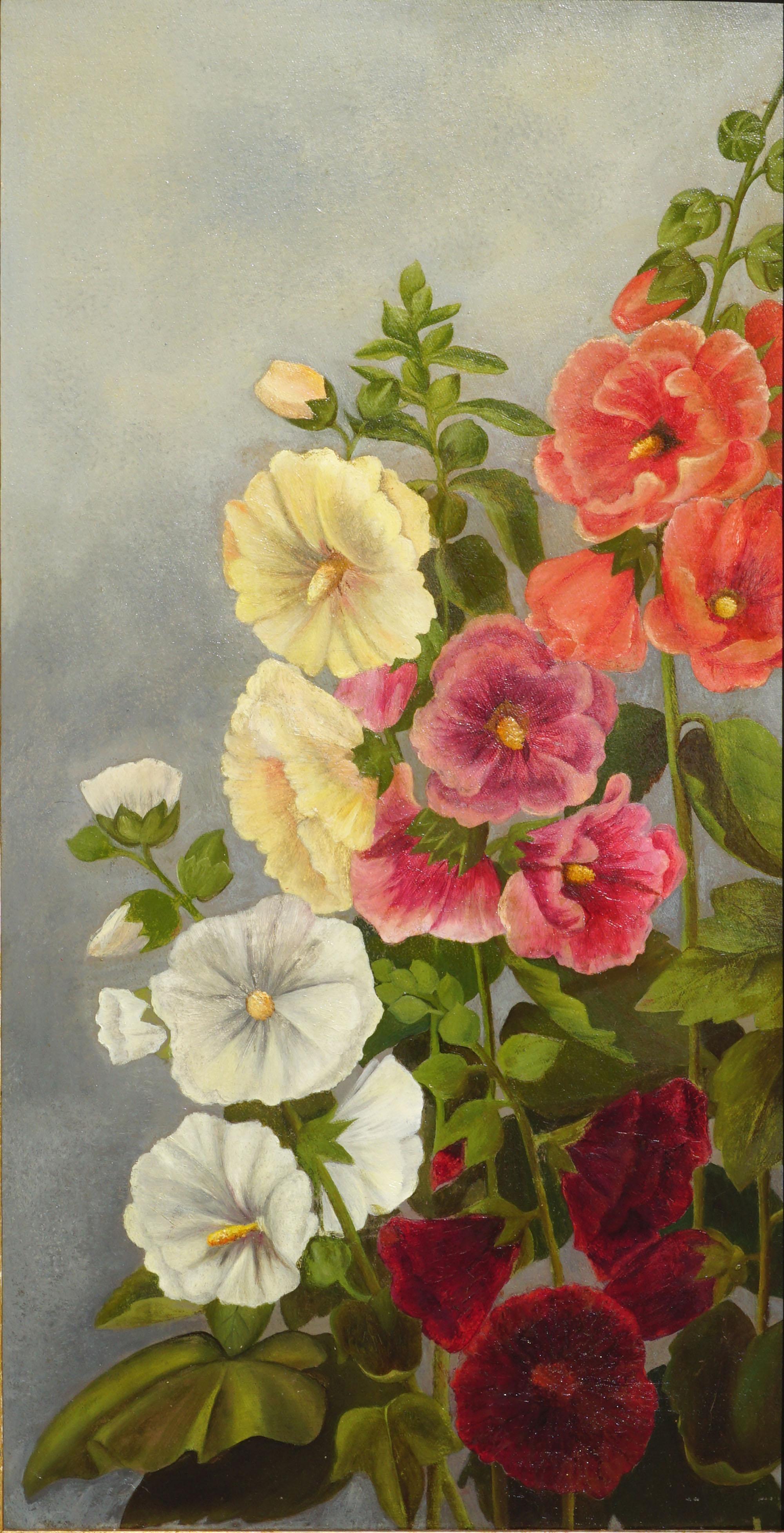 Early 20th Century Hollyhocks Floral Still-Life  - Painting by Georgia White