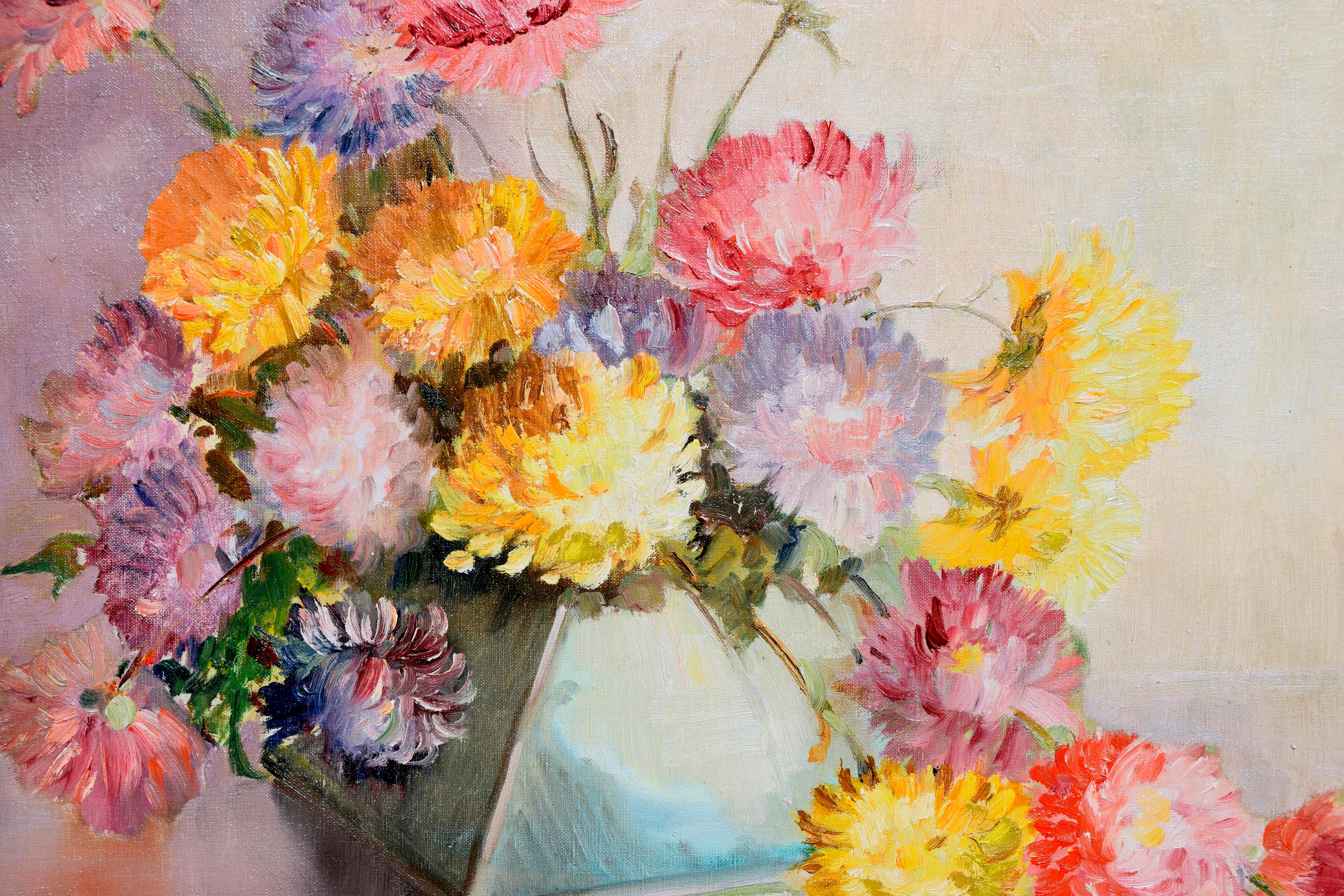 Chrysanthèmes du milieu du siècle dernier - Vase - Nature morte  - Impressionnisme américain Painting par C.A. Wilkenson