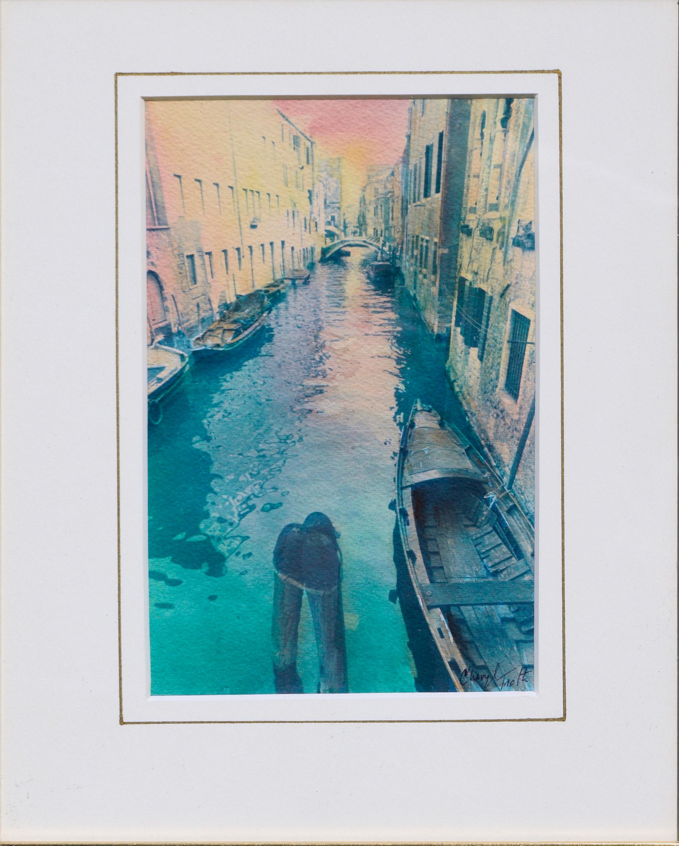 Venice Canal Landscape Cyanotype/Watercolor  - Art by Cheryl Trotter