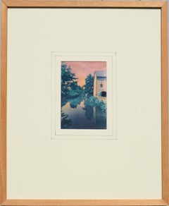 Cyanotype / Aquarelle - Paysage de campagne italien
