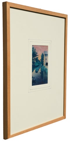 Paisaje rural italiano Cianotipia / Acuarela