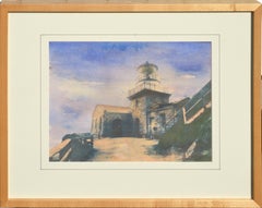 Point Sur Light House, Big Sur, California - Cyanotype / Watercolor Landscape 