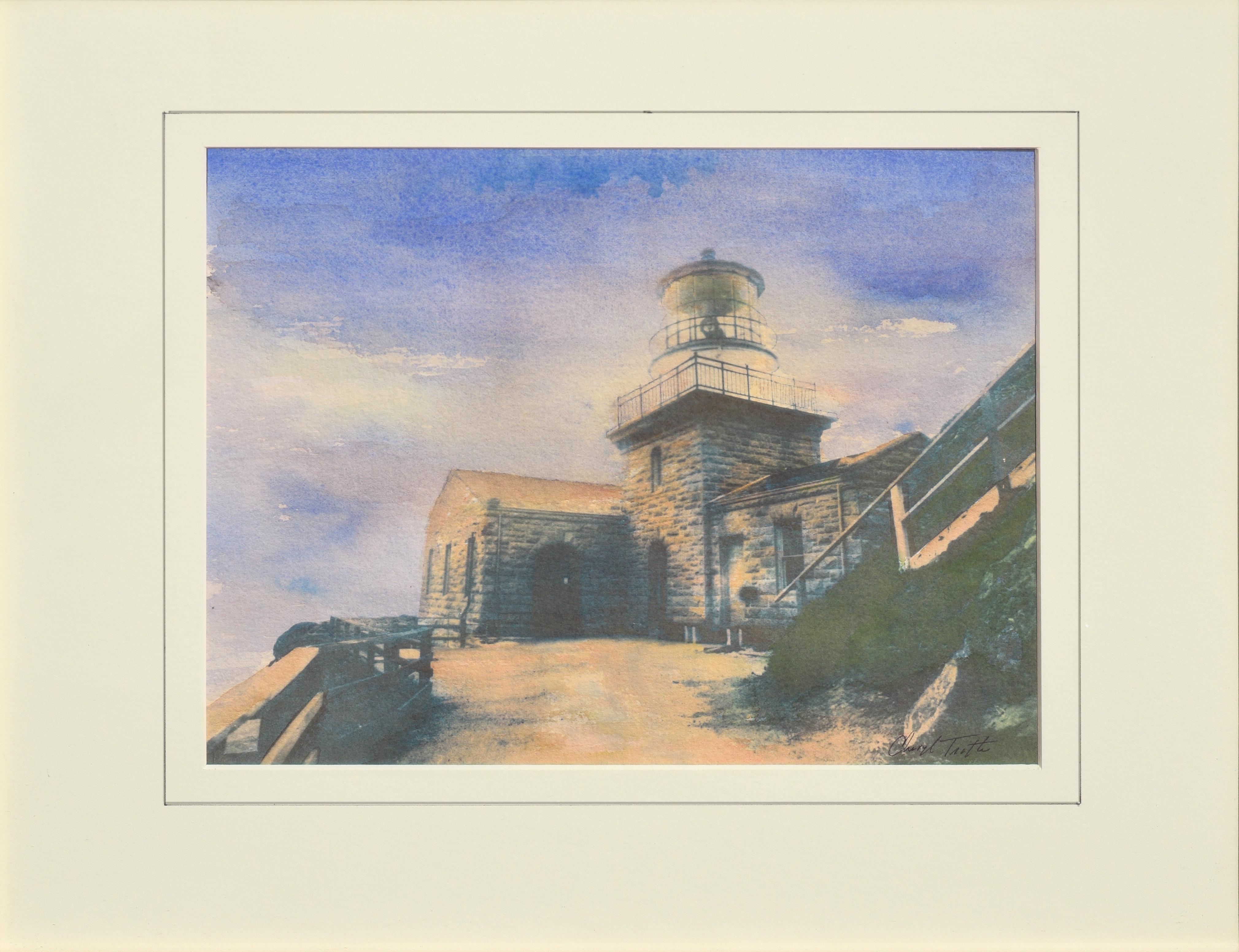 Maison Point Sur Light House, Big Sur, Californie - Cyanotype / Paysage à l'aquarelle - Photograph de Cheryl Trotter