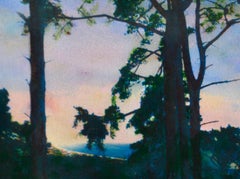 „Monterey Bay“ – kalifornische Küstenbäume:: Zyanotyp / Aquarelllandschaft