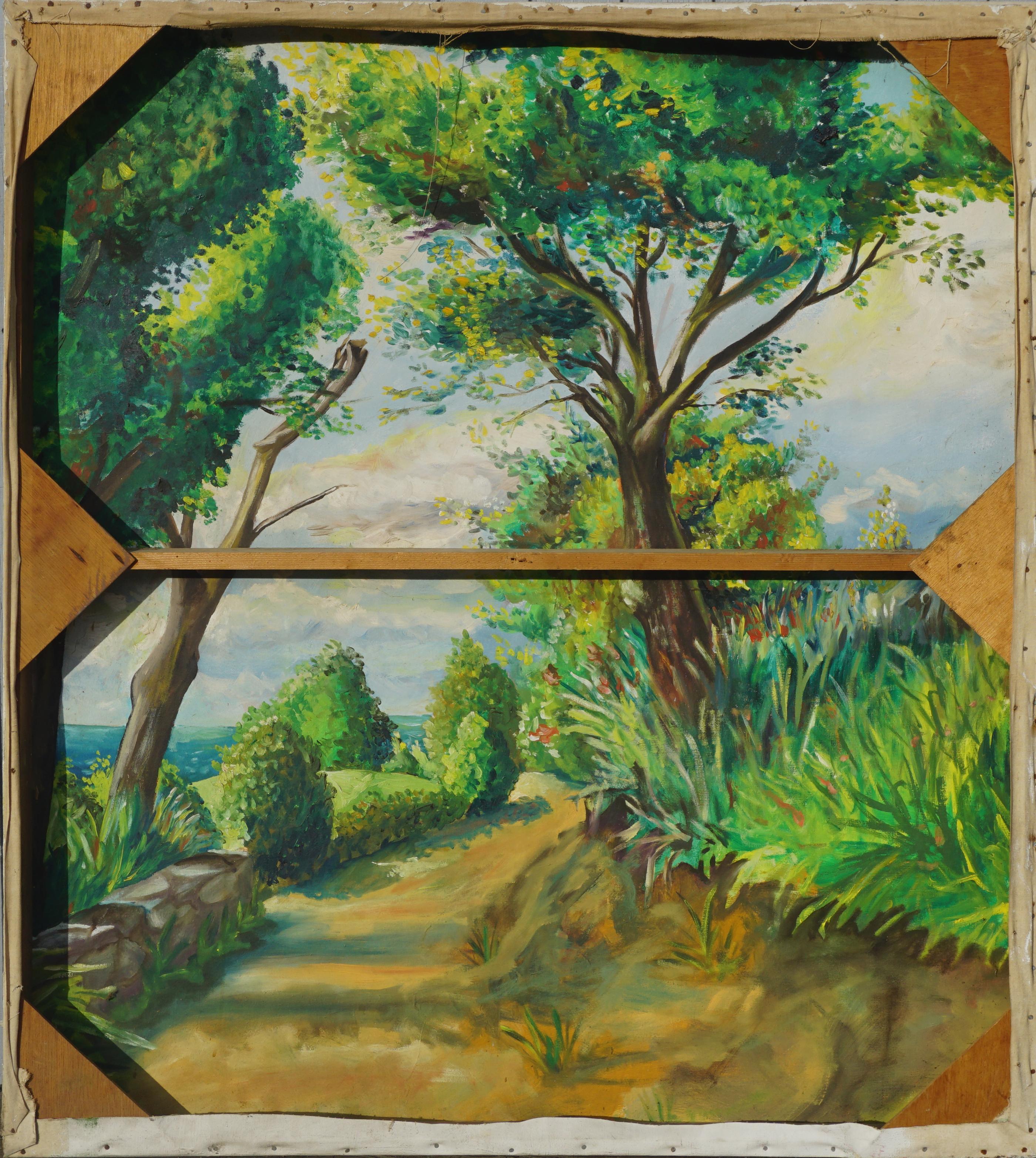 Sitzende figurative / Meerespfade-Landschaft - Doppelseitiges Ölgemälde  (Braun), Portrait Painting, von Nicholas Read