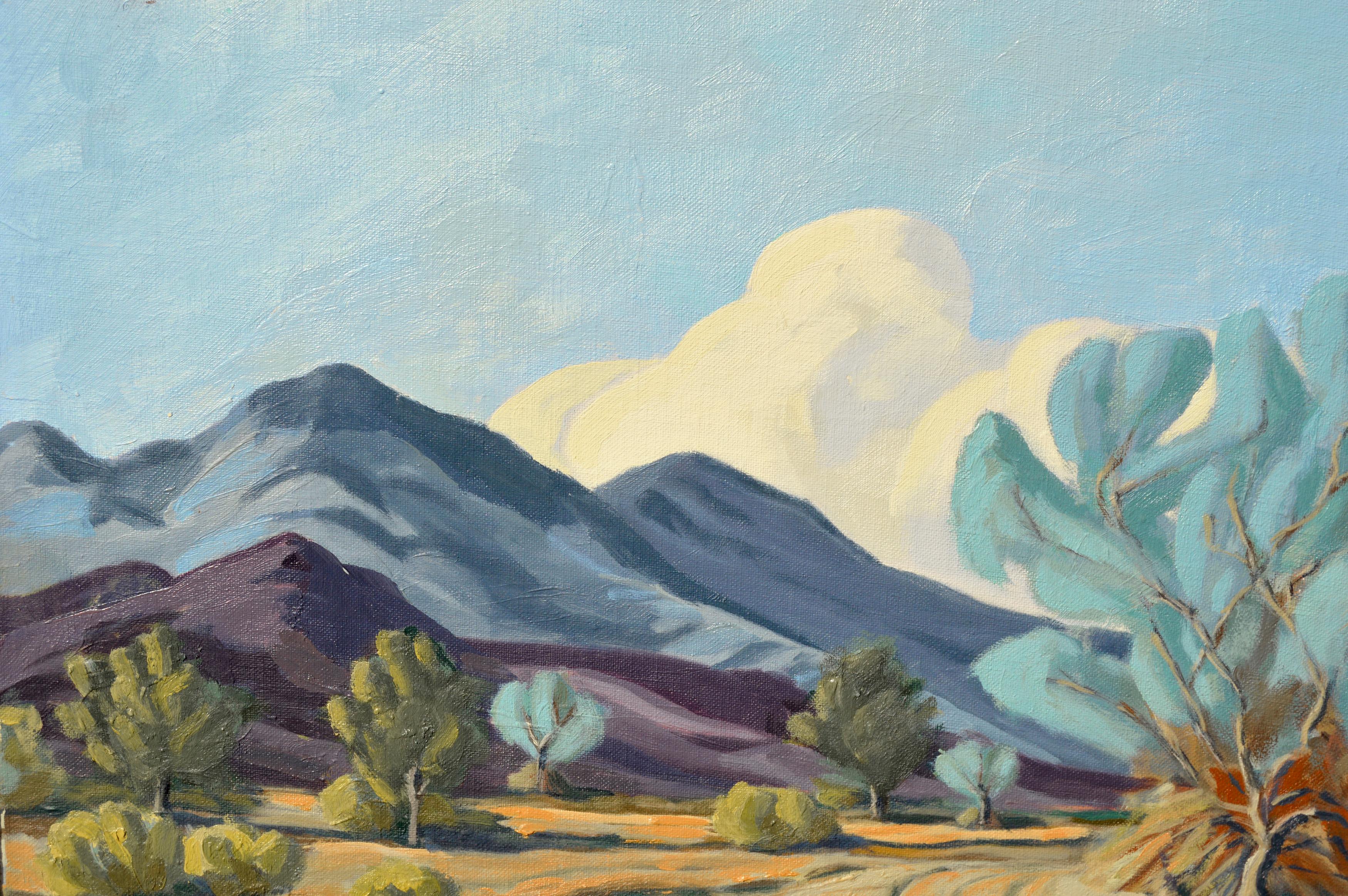 Smoke Tree on Desert Road Landscape - Painting by George W. Courtney
