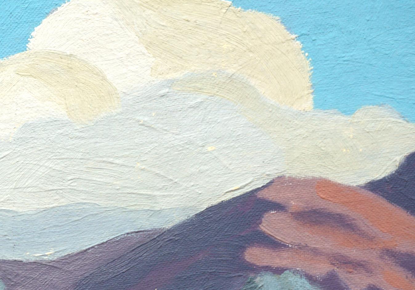 Desert Wash & Smoke Trees Landscape - Gray Landscape Painting by George W. Courtney