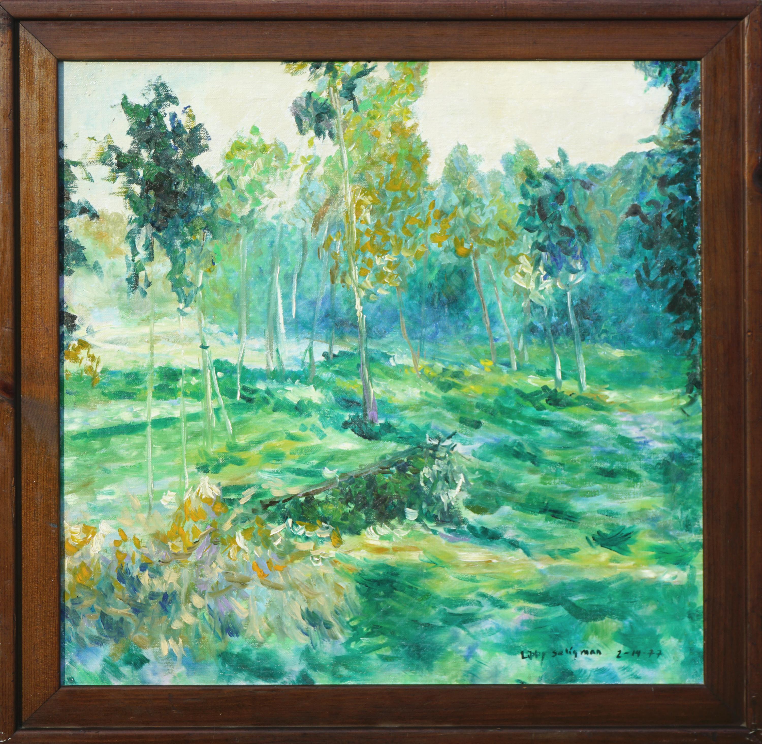 Libby Beth Seligman Landscape Painting - Vintage Abstracted Fauvist Birch Tree Landscape