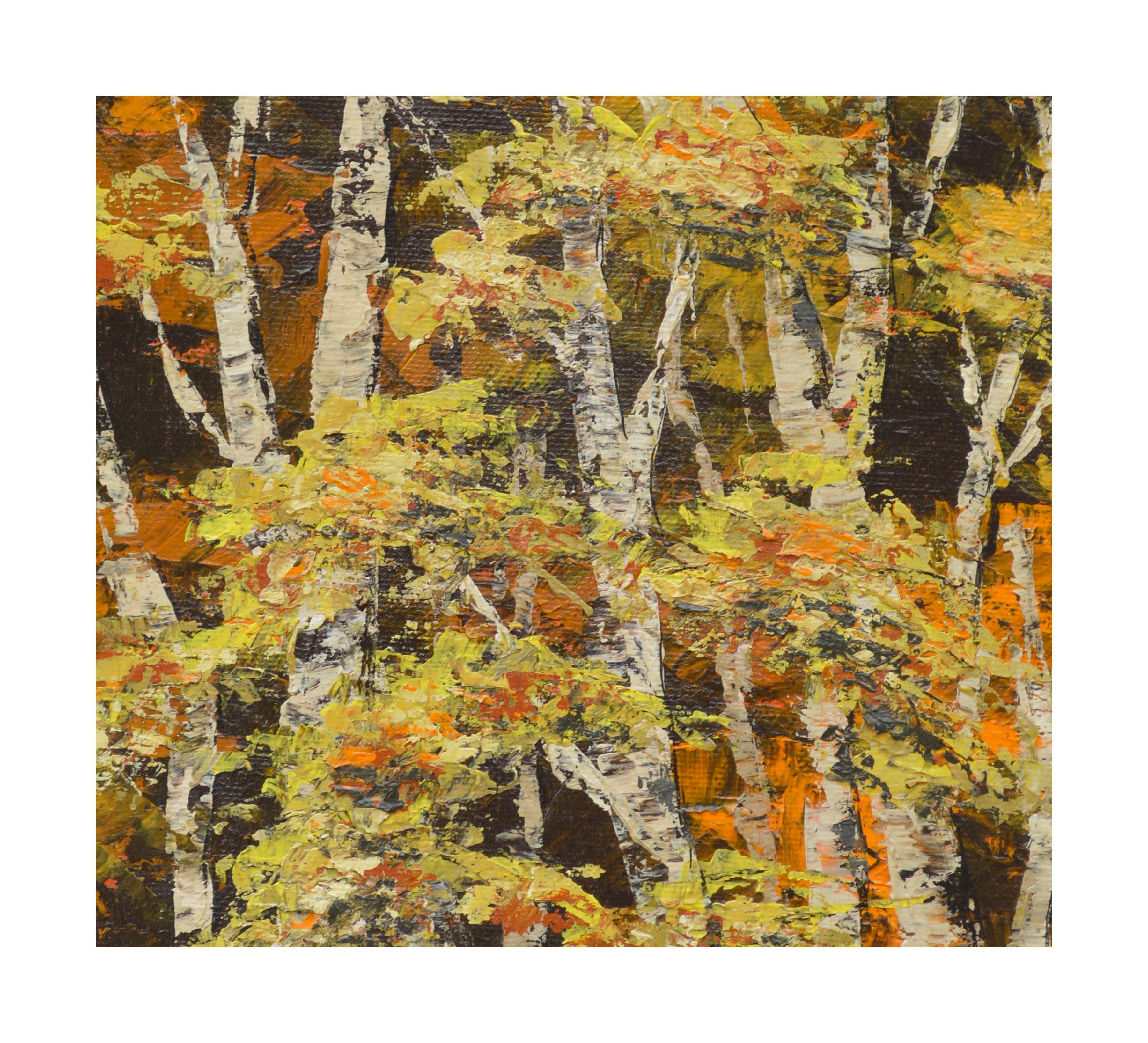 Mid Century Birch Trees Abstracted Landscape - Painting by Ed Schlick