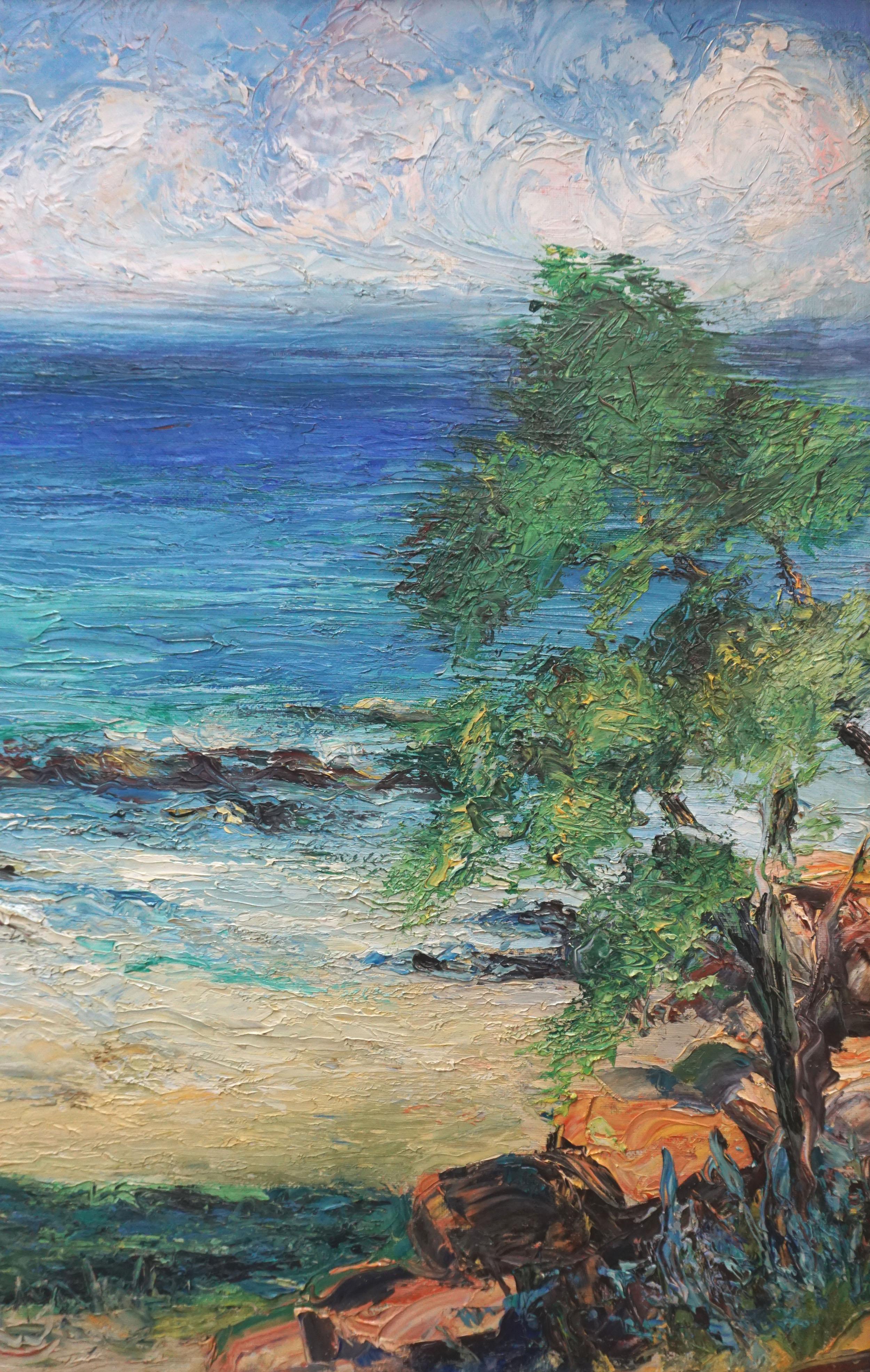 Malibu-Kalifornienlandschaft 1950er (Grau), Landscape Painting, von Rosalie Leonard