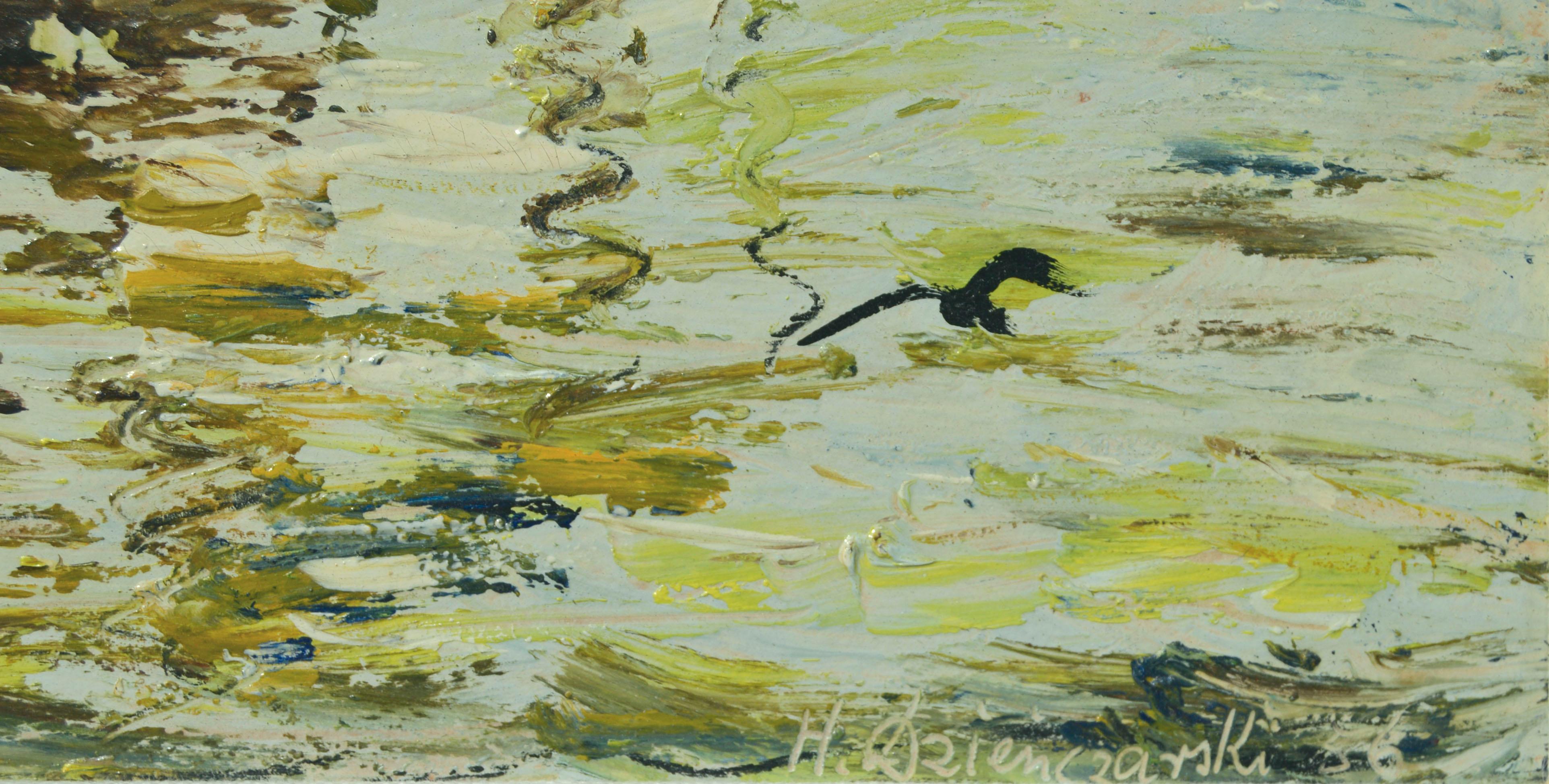 Paysage marin figuratif du milieu du siècle avec voiliers  - Gris Landscape Painting par Henryk Dzienczarski