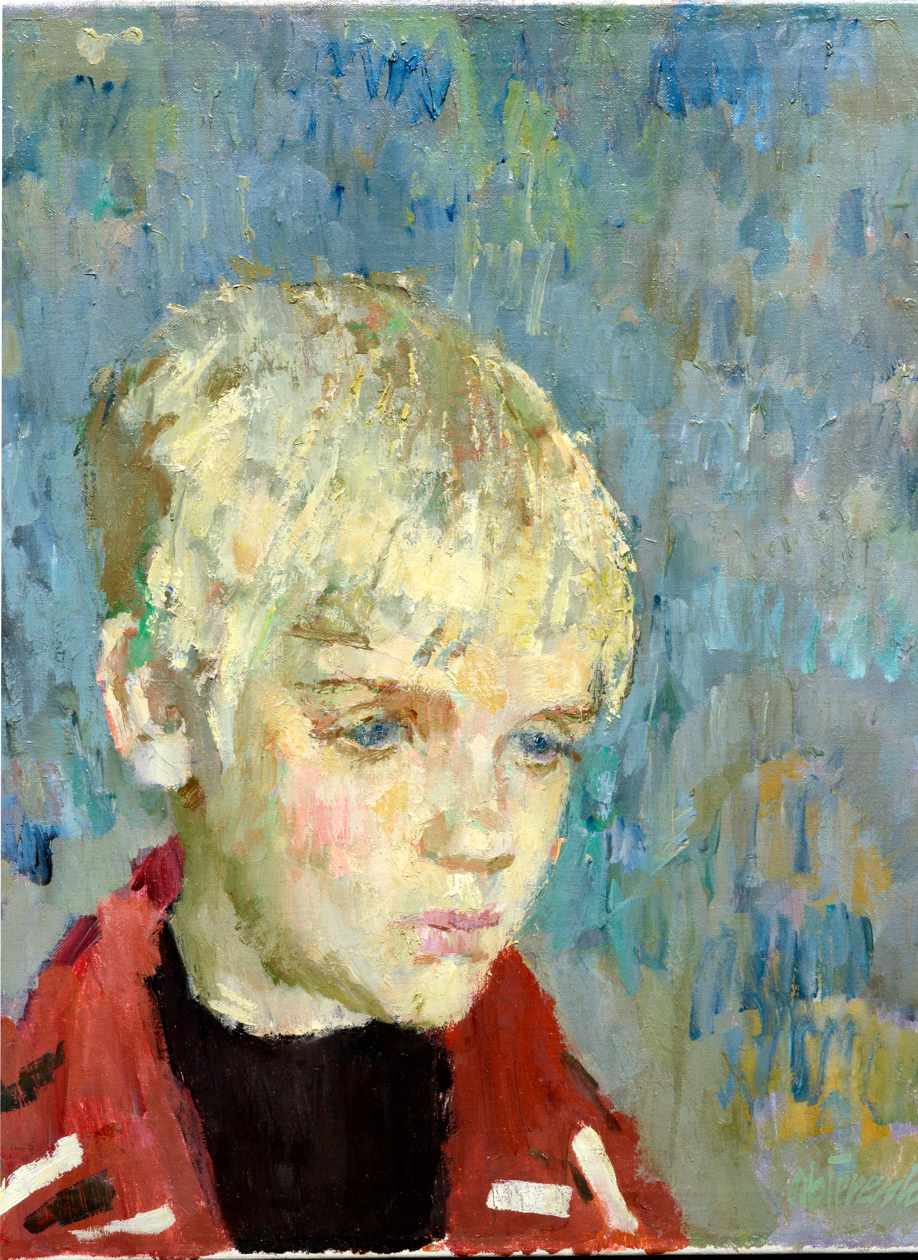 Mid Century Modernist Portrait of a Boy - Painting by Leendert Spierenburg 