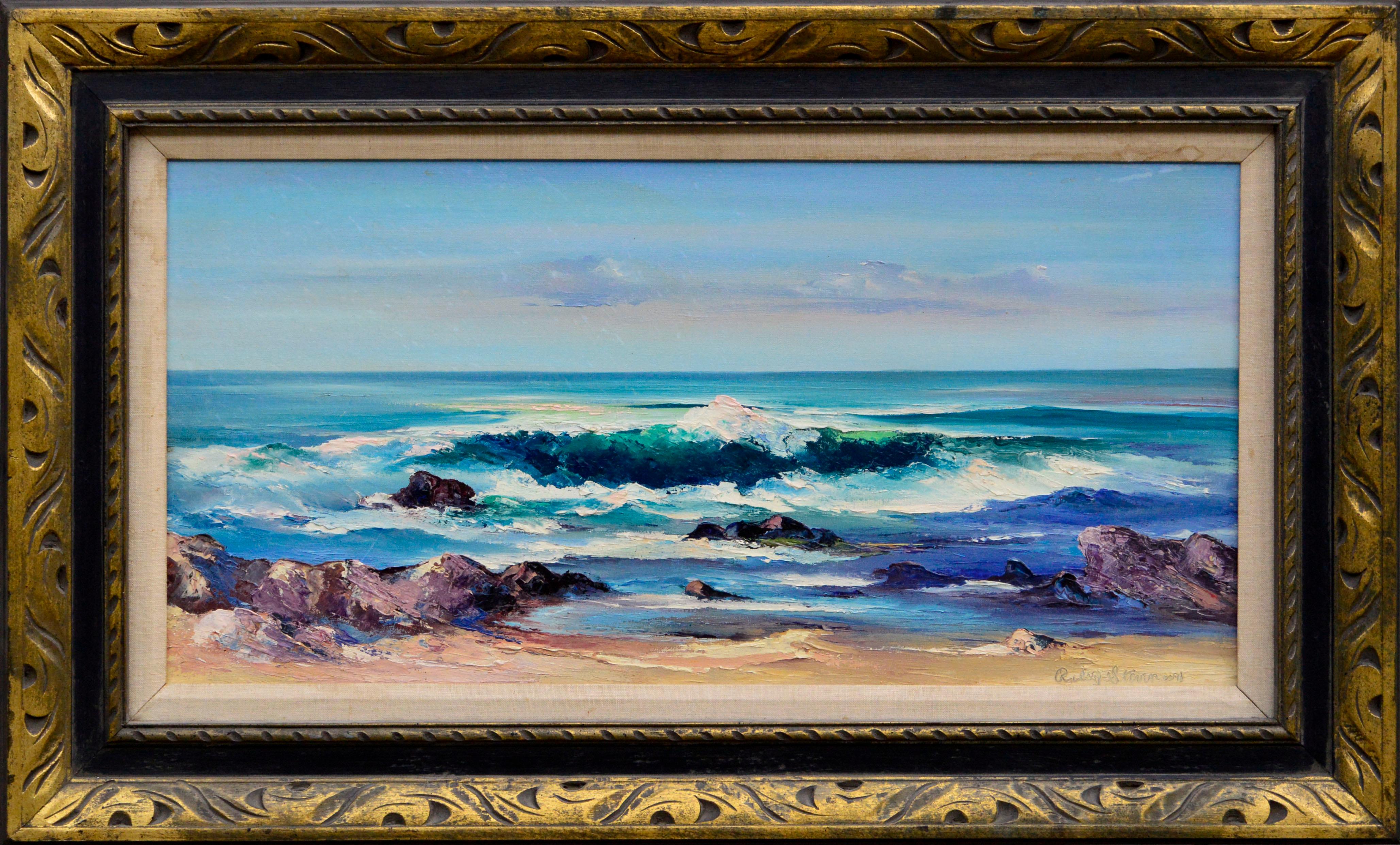 James Riley Stevenson Landscape Painting - Mid Century Crashing Wave - Carmel Beach Seascape 