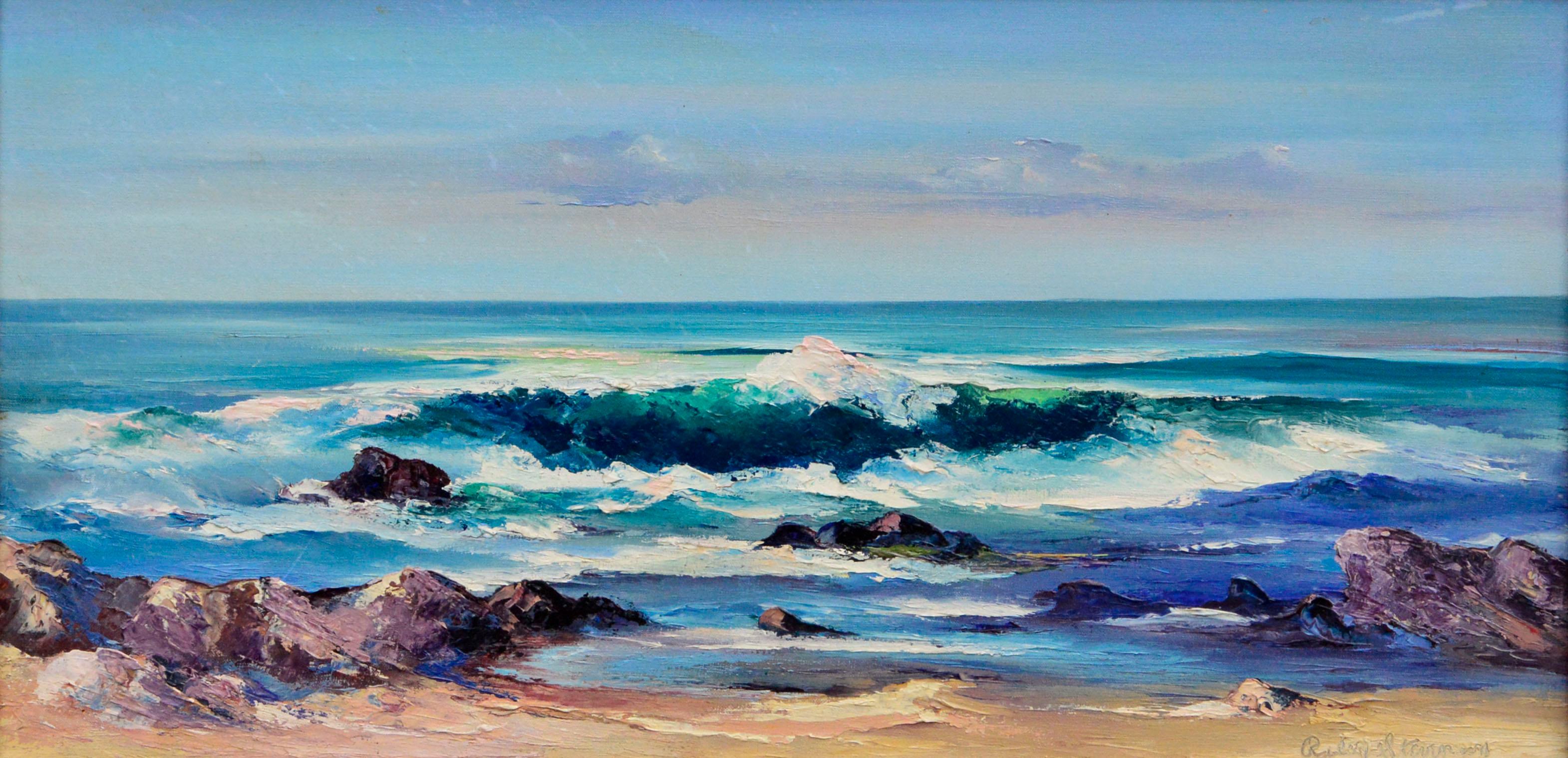 Mid Century Crashing Wave - Carmel Beach Seascape  - Painting by James Riley Stevenson
