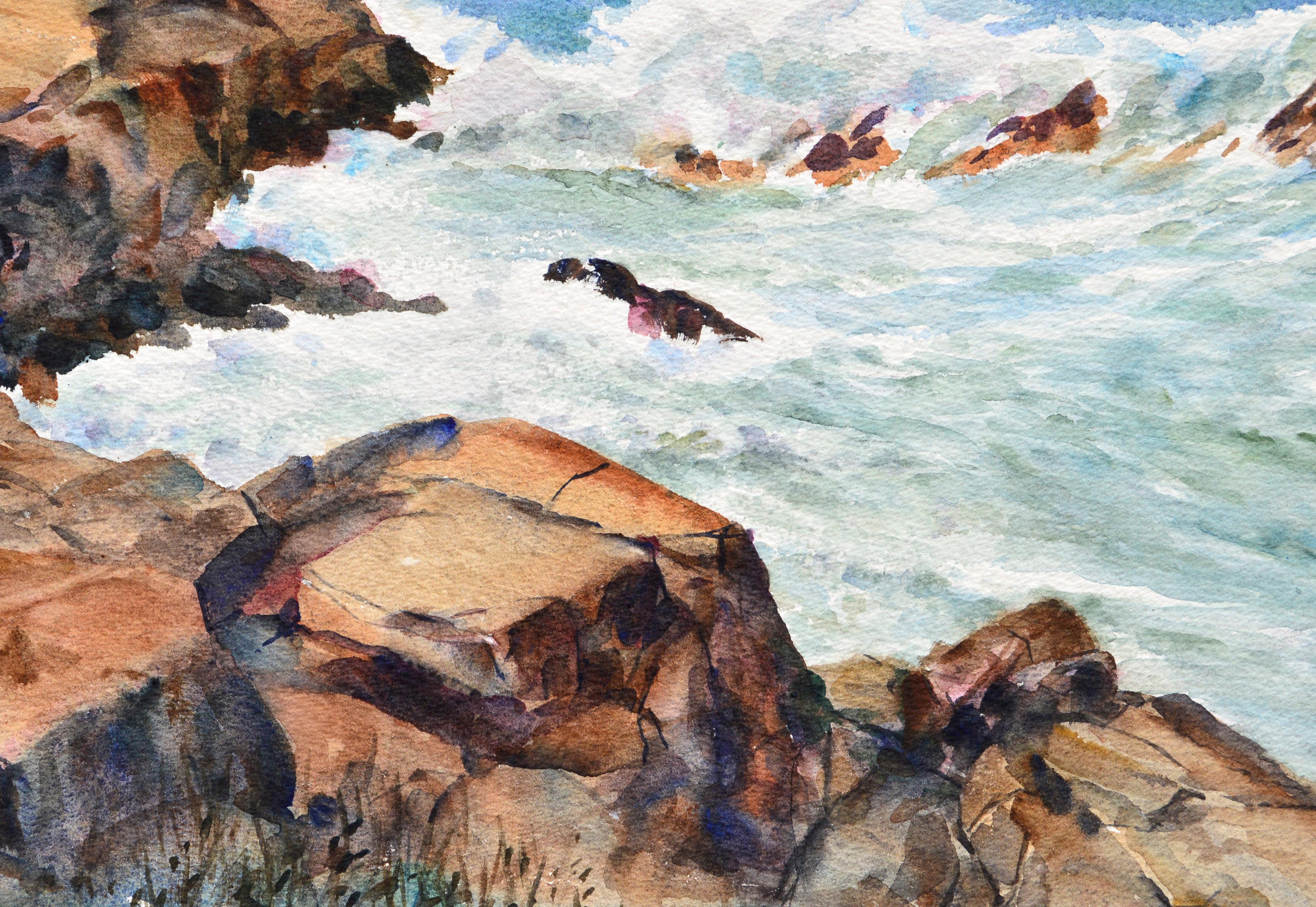 waves crashing on rocks drawing