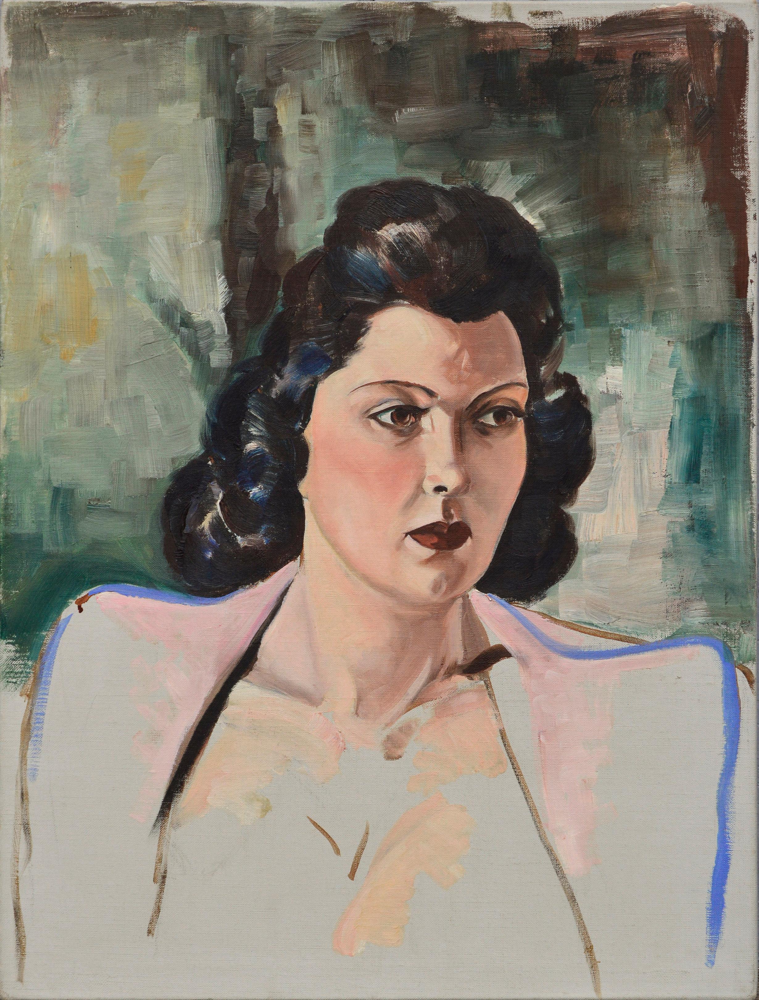 Joseph Yeager Portrait Painting - Portrait of a Woman in a Pink and Blue Blazer