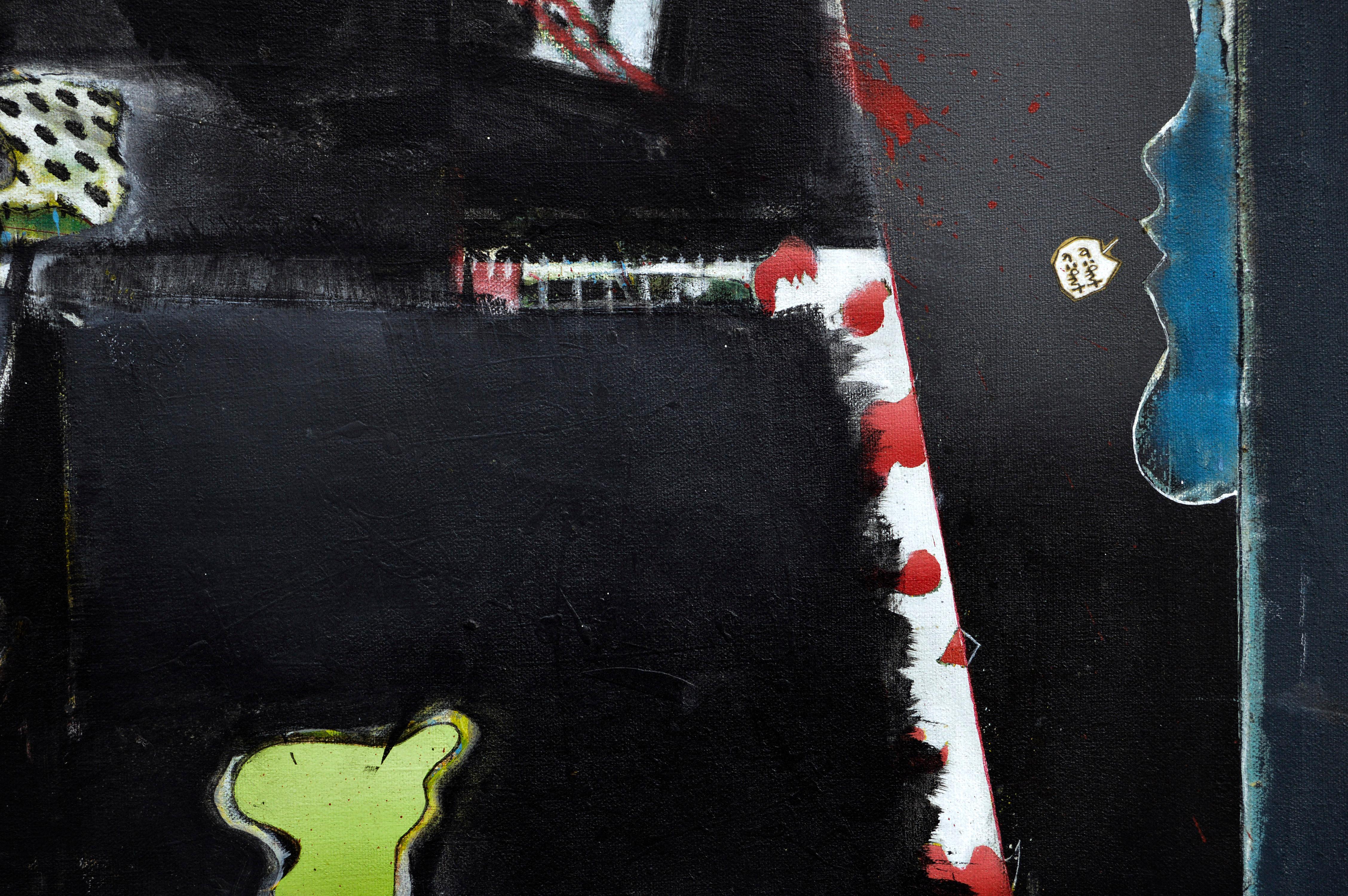 Composition expressionniste abstraite sur fond noir  - Painting de Ross H. Pollette