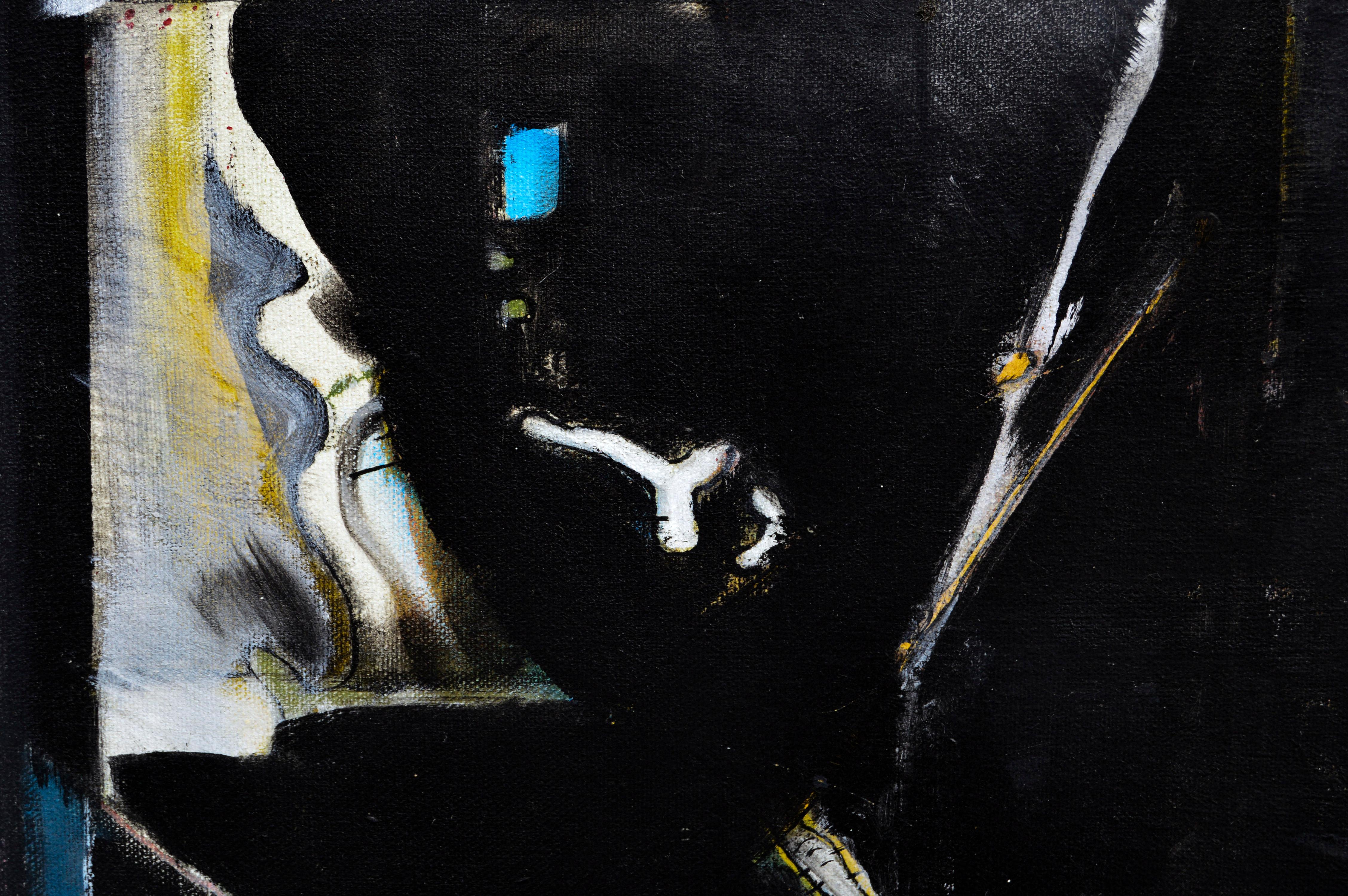Composition expressionniste abstraite sur fond noir  - Expressionnisme abstrait Painting par Ross H. Pollette