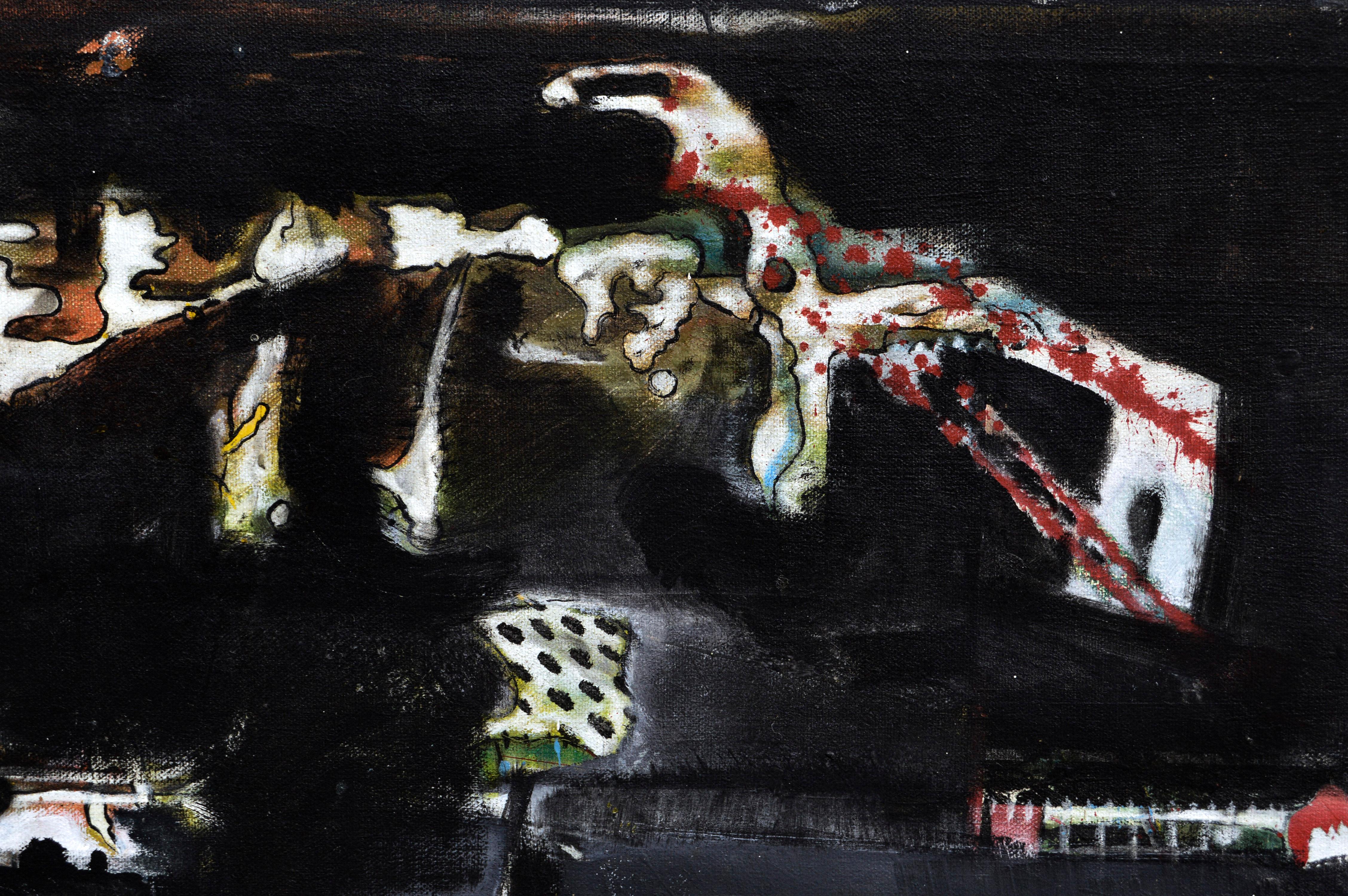 Composition expressionniste abstraite sur fond noir  - Noir Figurative Painting par Ross H. Pollette