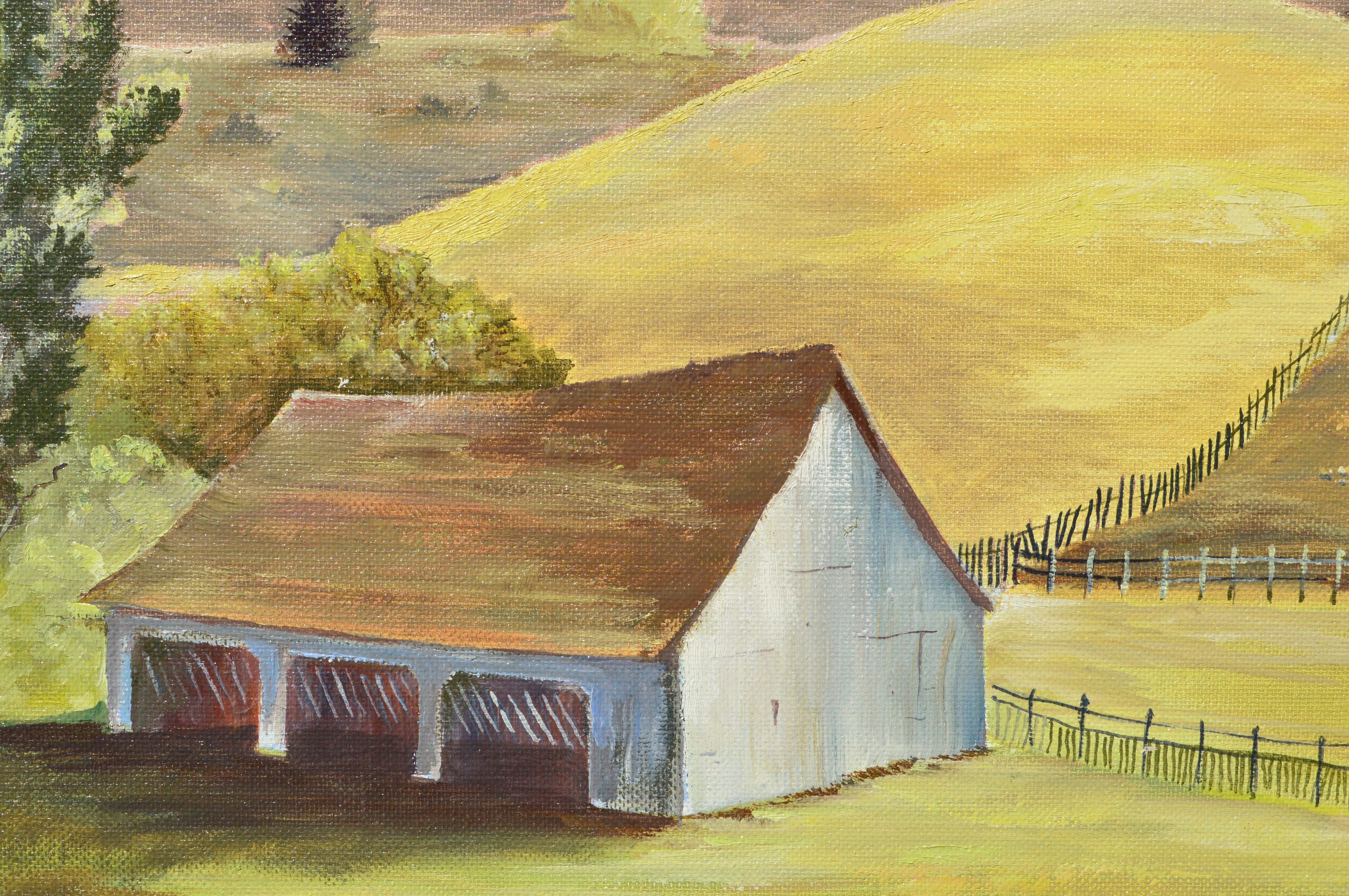Farmhouse on the Hills Landscape - Painting by Don Hannan