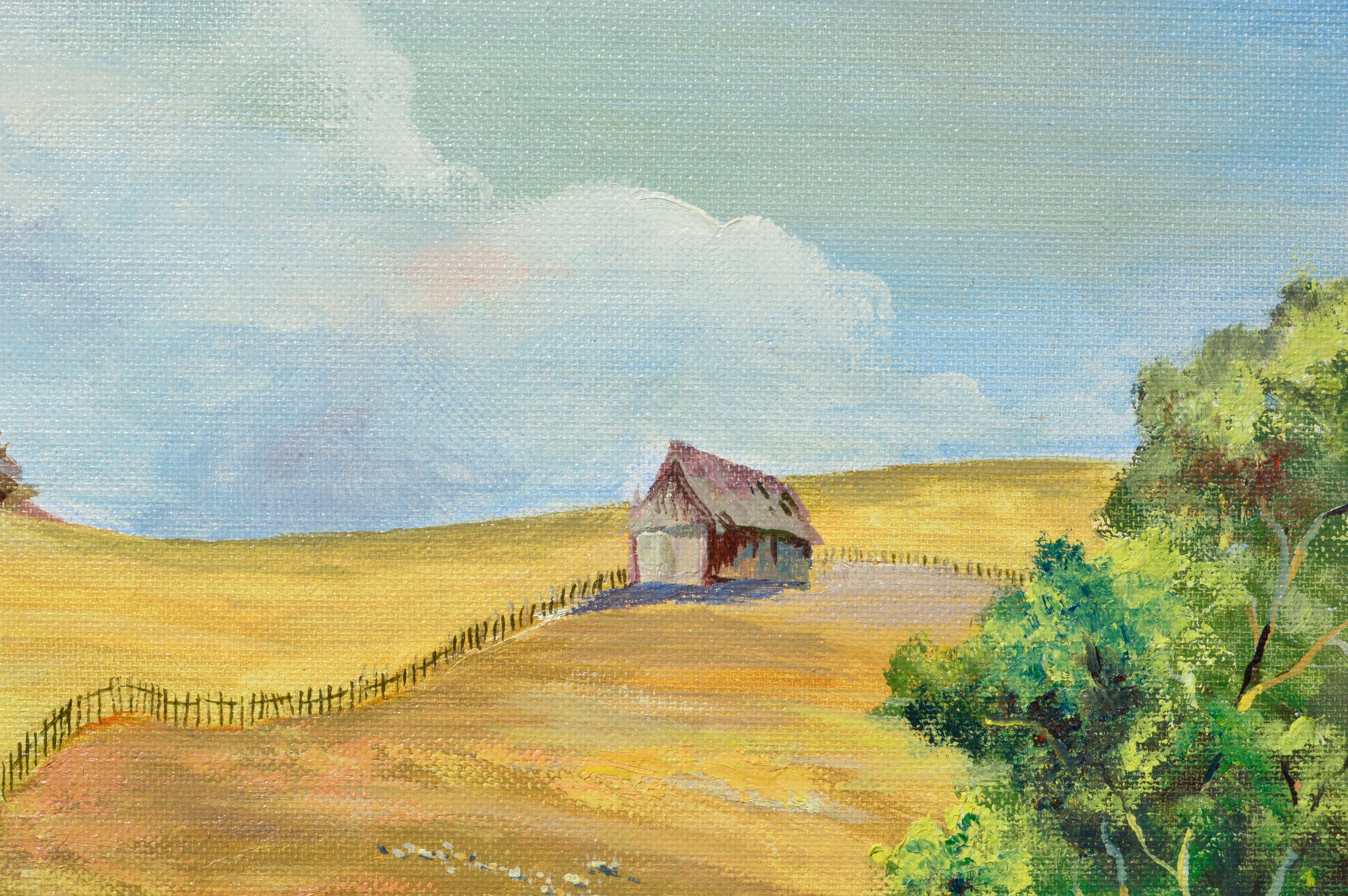 Farmhouse on the Hills Landscape - American Impressionist Painting by Don Hannan