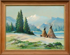 Vintage Native American Camp by the Lake - Landscape