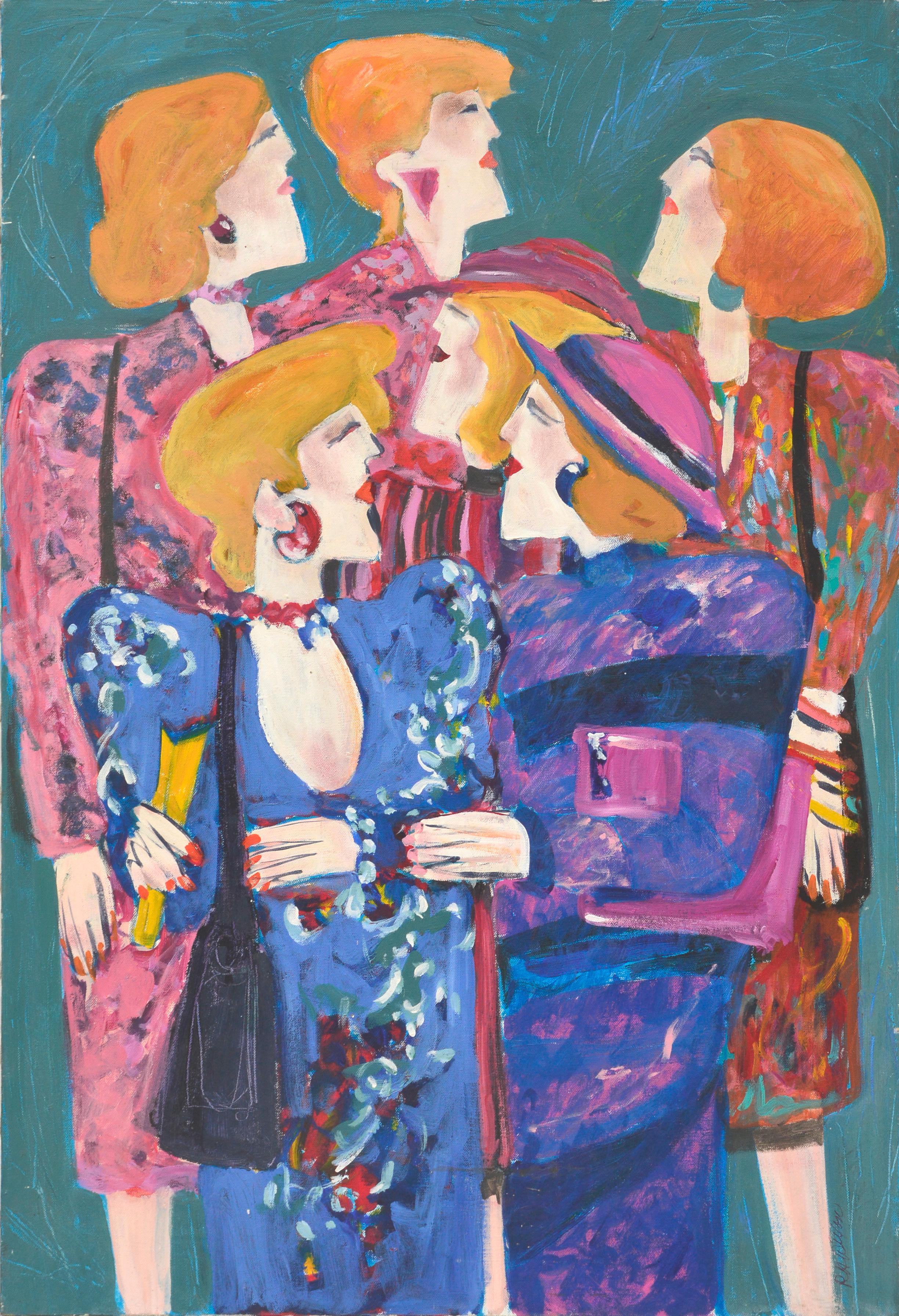 R. A. Bobbie Dixon Figurative Painting - Six Elegant Redheaded Women - Modern Figurative 