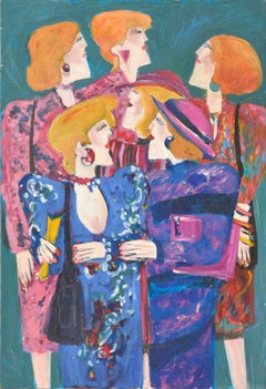 Sechs elegante rote Frauen - Moderne figurative Figuration 