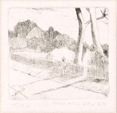 Sitting on a Park Bench - Figurative Landscape Lithograph