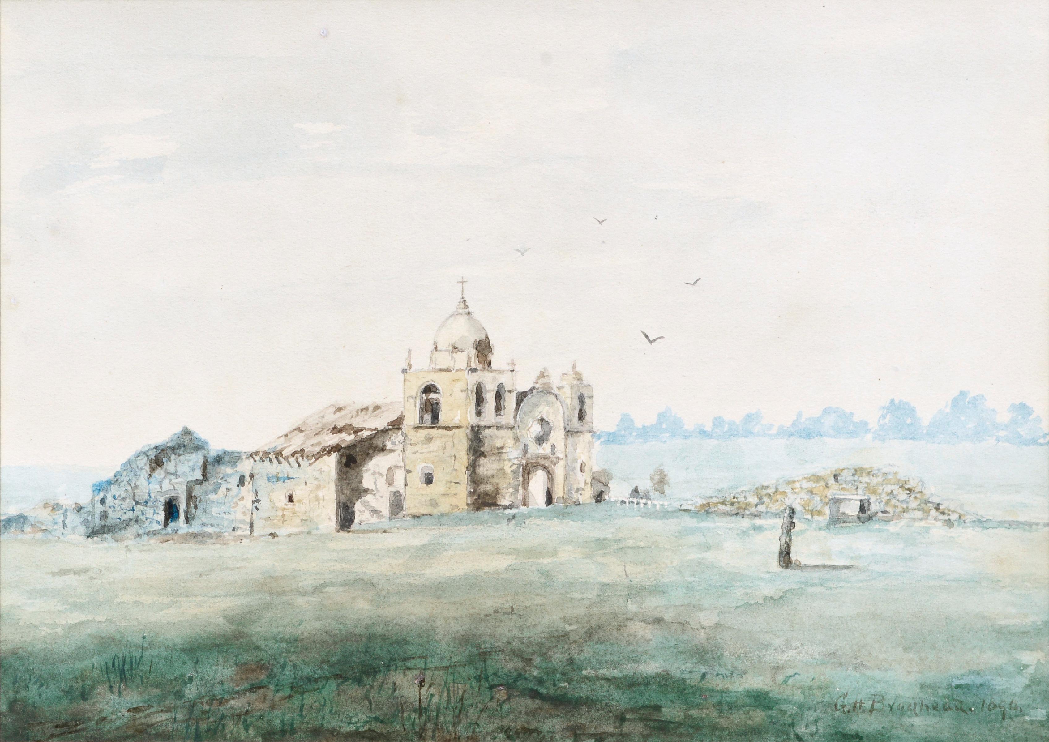 1890s Mission San Carlos Borromeo de Carmelo, Carmel Landscape - Art by George Hamilton Brodhead