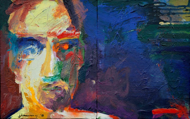 Abstract Expressionist Multicolor Face - Left of Center Figurative Diptych  - Painting by Jimmy