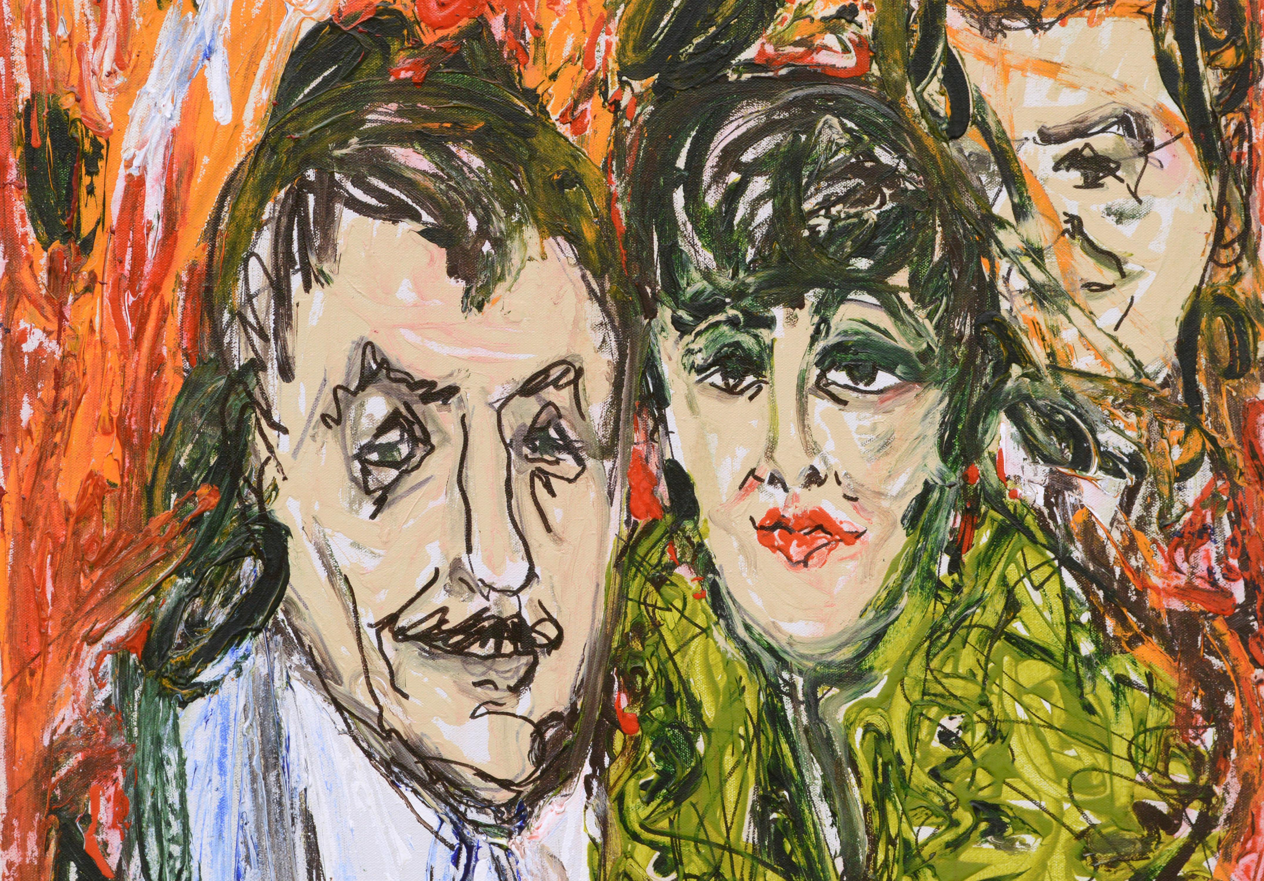 Out on the Town - Abstract Figurative Portrait of a Couple  - Painting by Allie William Skelton