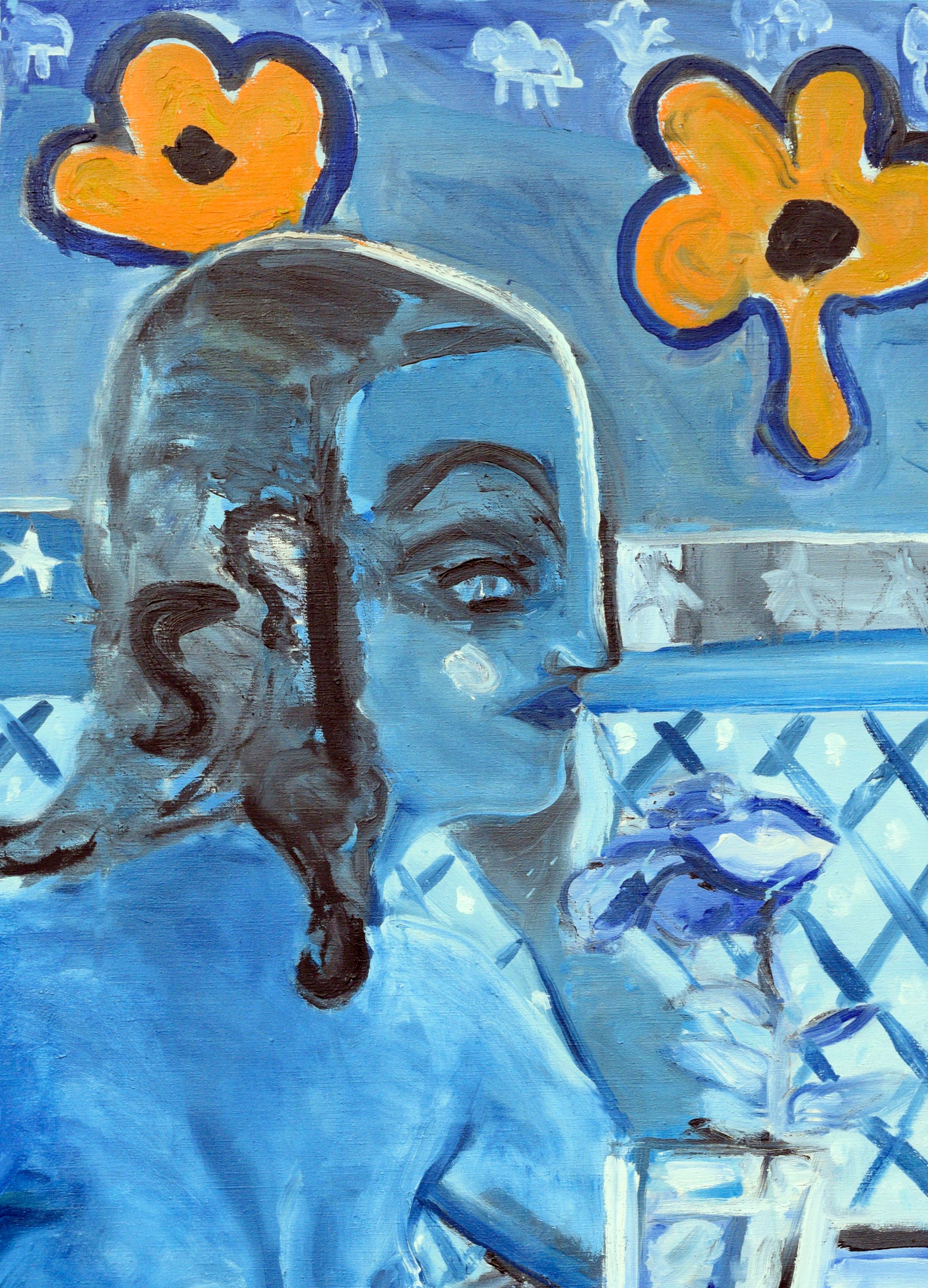 Desnudo azul modernista de perfil - Abstracto figurativo - Painting de Allie William Skelton