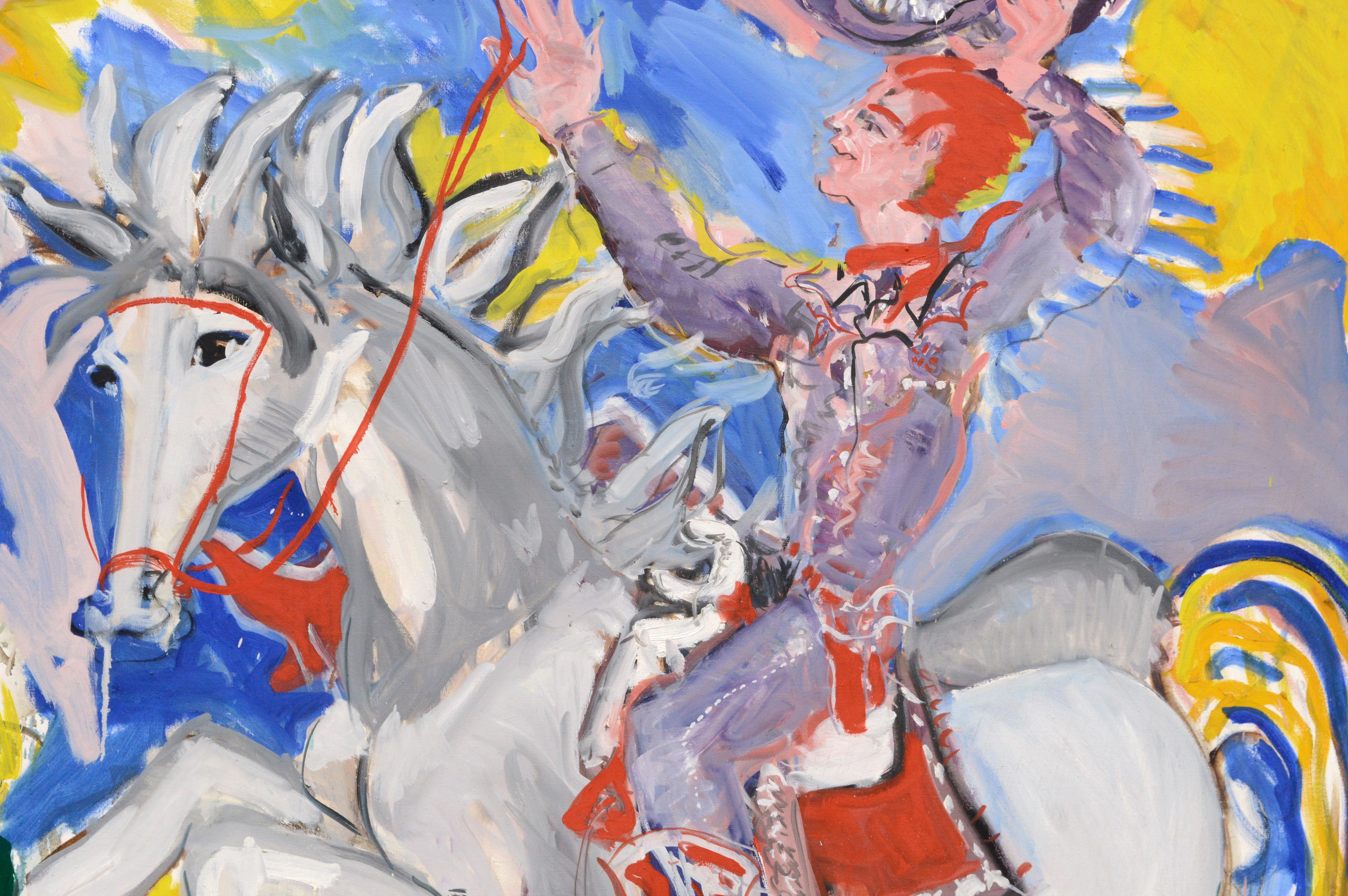 Red Haired Circus Cowboy - Expressionist Figurative Abstract with Horse  - Painting by Allie William Skelton