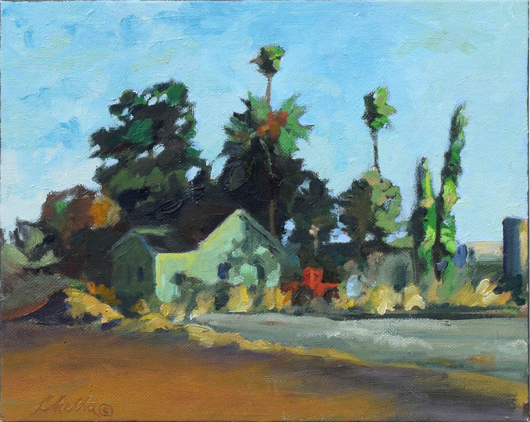 Central Valley Homestead Landscape - Painting by Chella Gonsalves