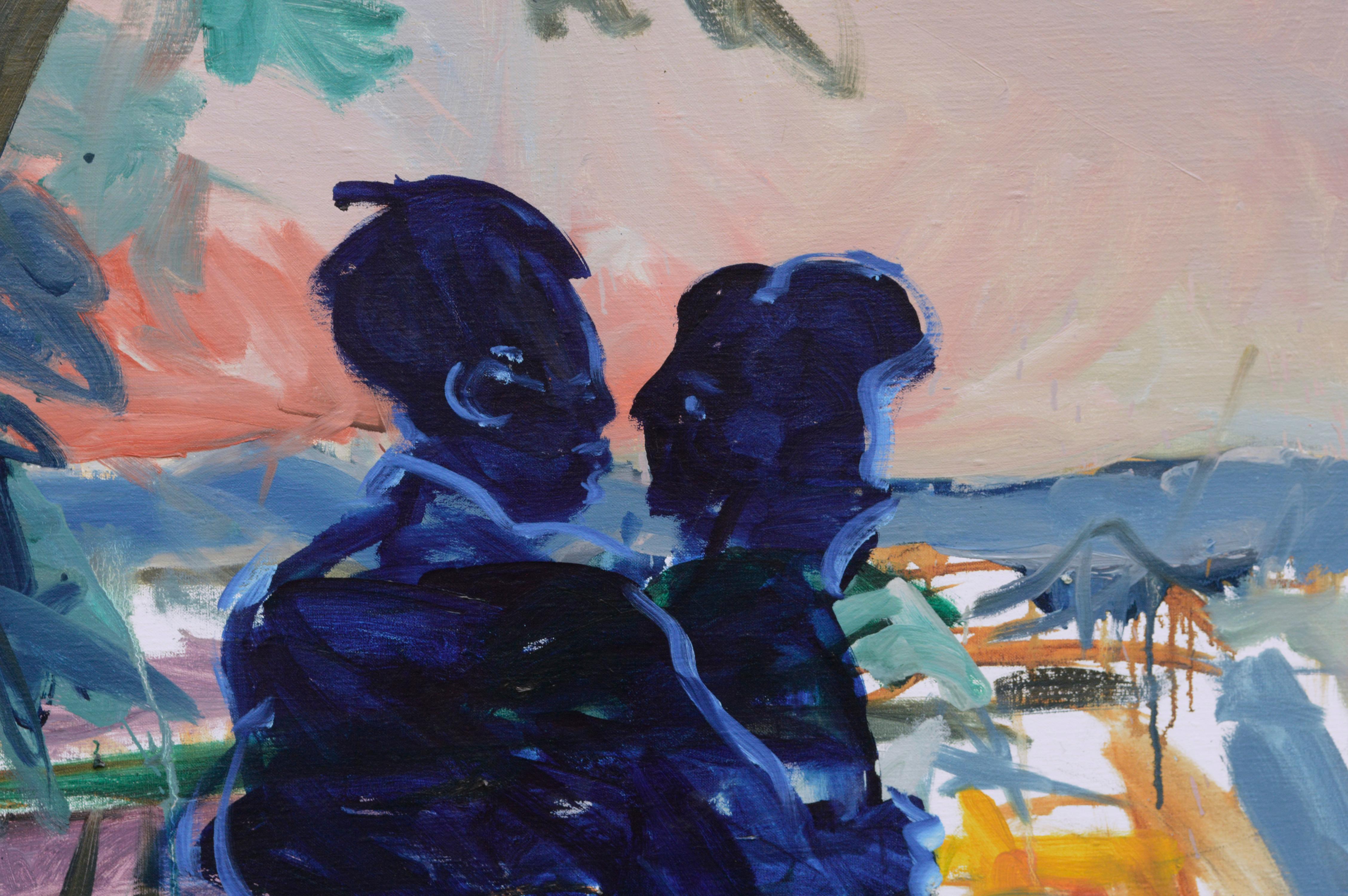 Couple Dancing at Sunset - Bay Area Figurative School  - Painting by Allie William Skelton