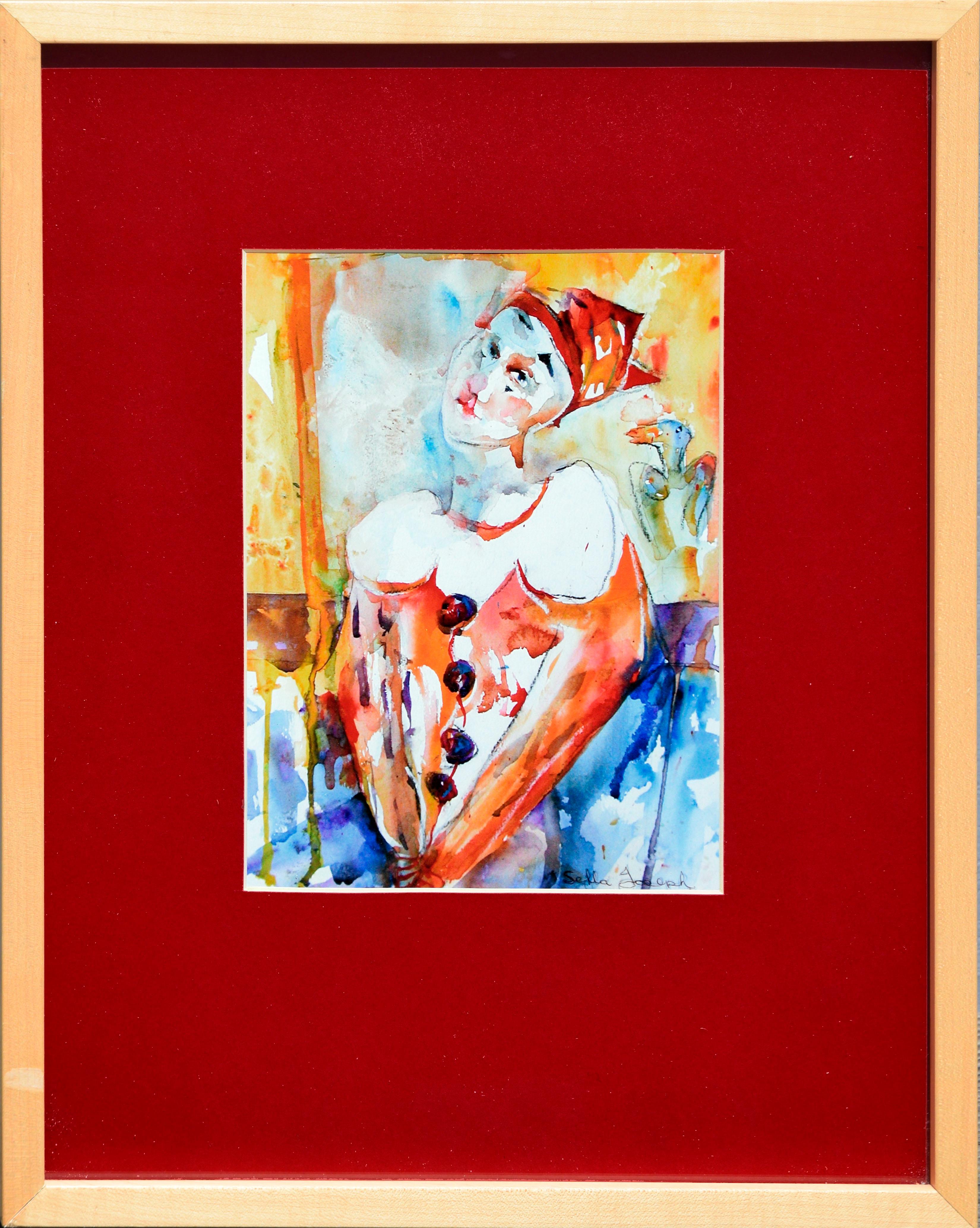 Sefla Joseph Abstract Print - "Taking Care of Each Other" -Figurative Abstract Harlequin Clown Giclee 