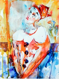 "Prendersi cura l'uno dell'altro" - Giclée astratta figurativa del clown arlecchino