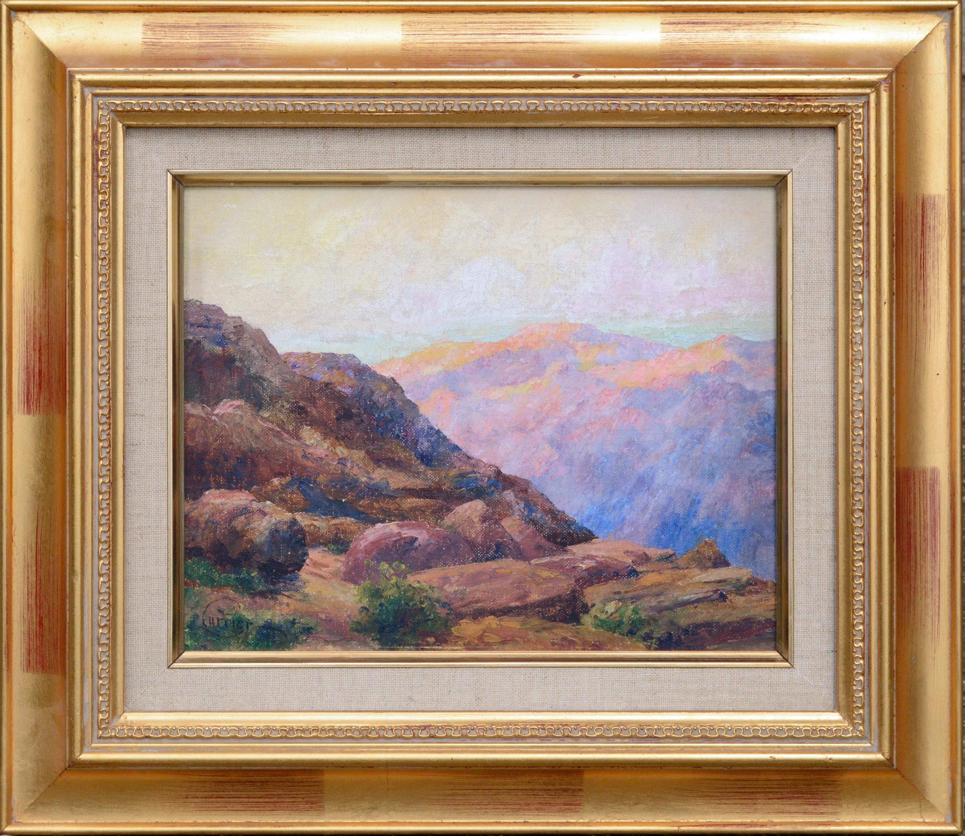 Cyrus Bates Currier Landscape Painting - Early 20th Century Distant Canyon Landscape 